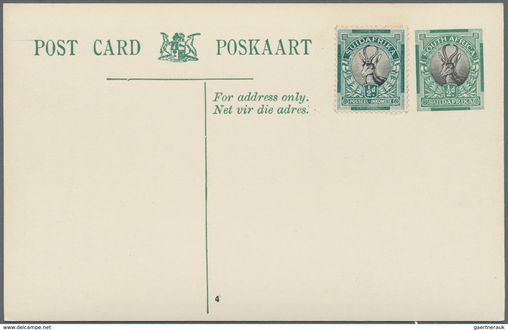 Südafrika - Ganzsachen: 1934, Pictorial Stat. Postcards Springbok ½d. Green/black With Outlined Box - Autres & Non Classés