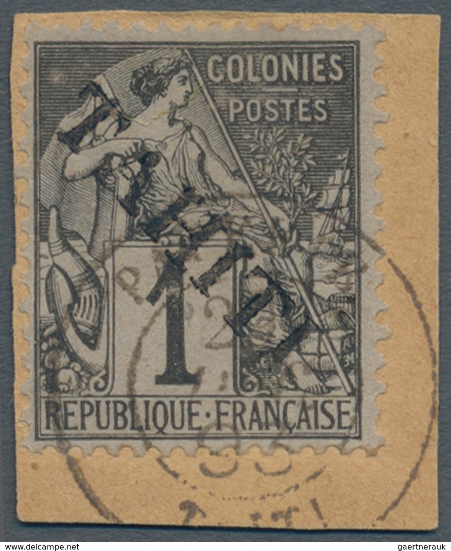 Tahiti: 1893, French Colonies Allegory 1c. Black On Blue With Diagonal Handstamp ‚TAHITI‘ (from Uppe - Tahiti
