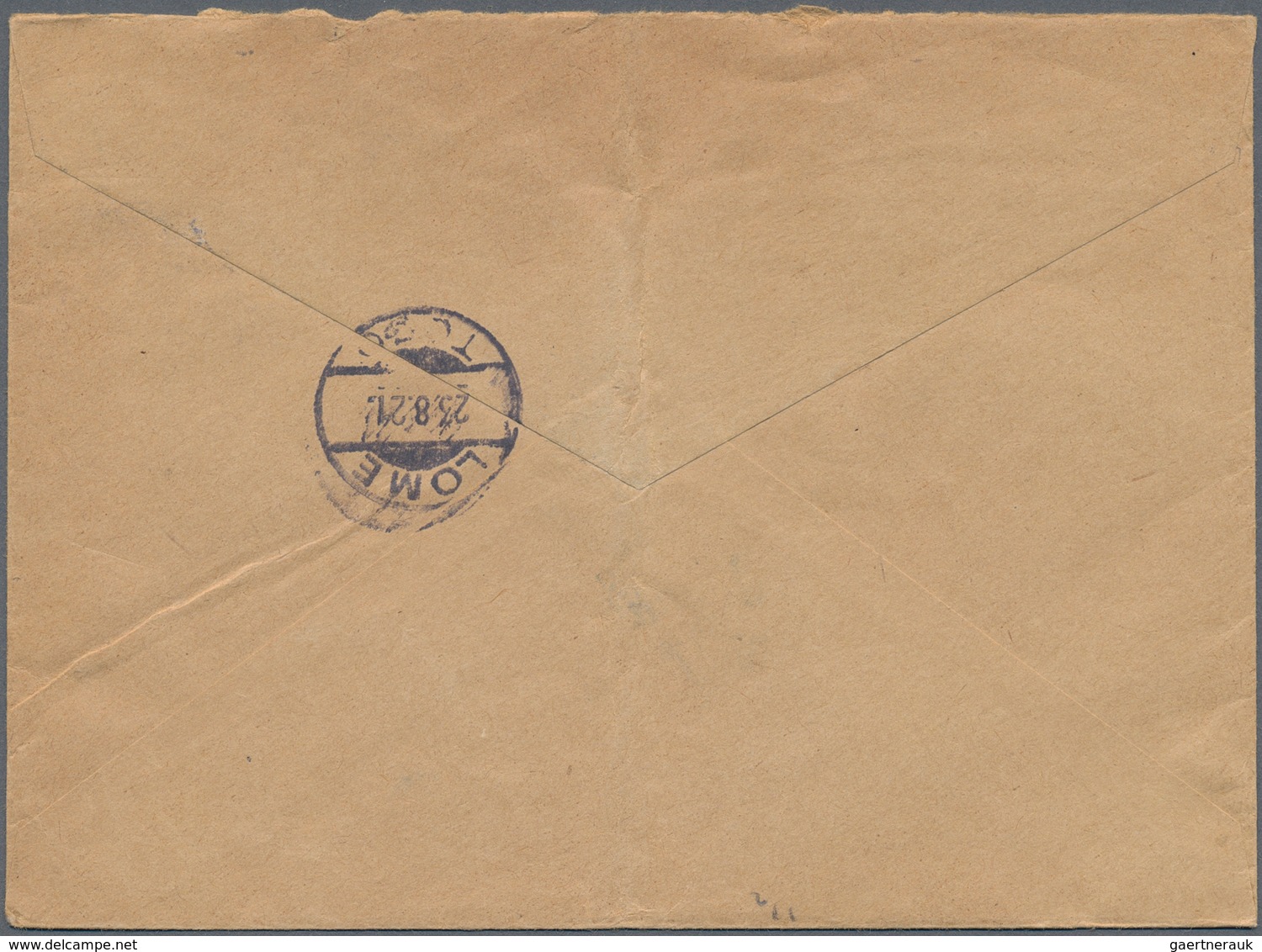 Togo: 1921. Envelope To Lome Bearing French Occupation Yvert 91, 25c Blue Tied By Station Palime Dat - Togo (1960-...)
