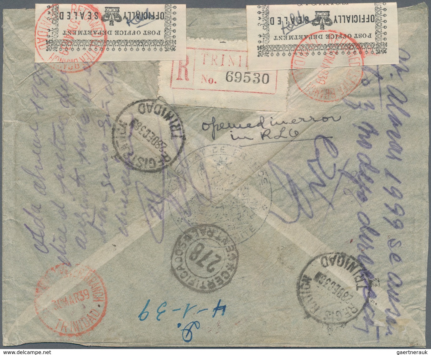 Trinidad Und Tobago: 1938. Registered Envelope Written From The French Consulate 'La Trinitie' With - Trinidad Y Tobago (1962-...)