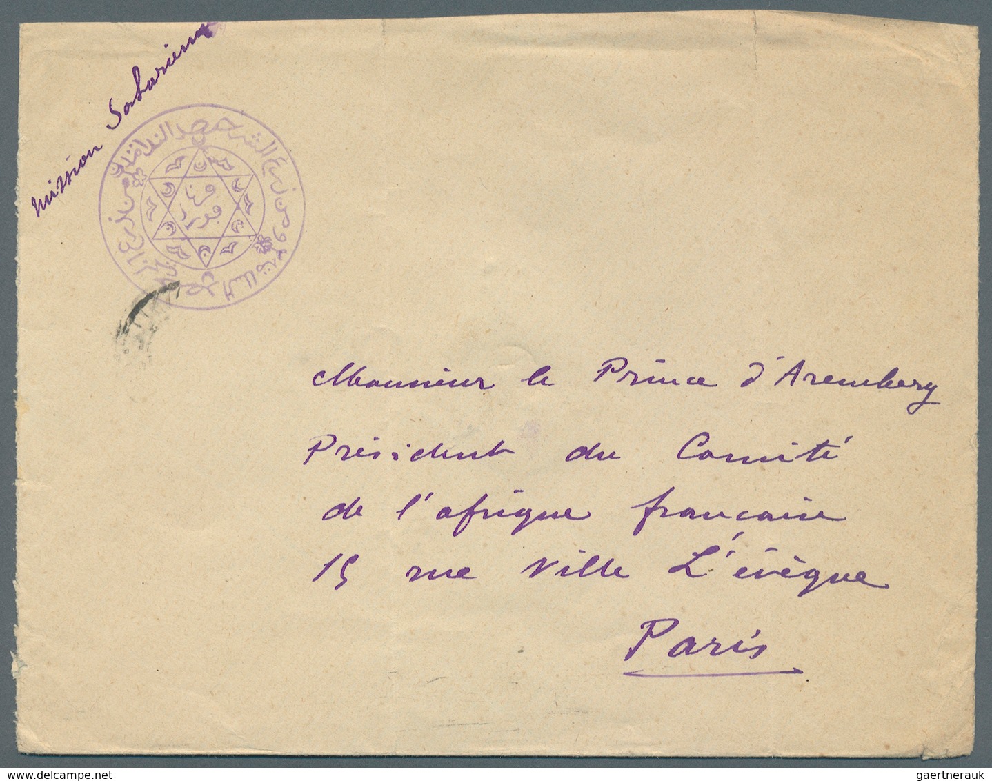 Ubangi-Schari-Tschad: 1900. Stampless Envelope (two Verical Folds,faults) Endorsed 'Mission Saharien - Andere & Zonder Classificatie