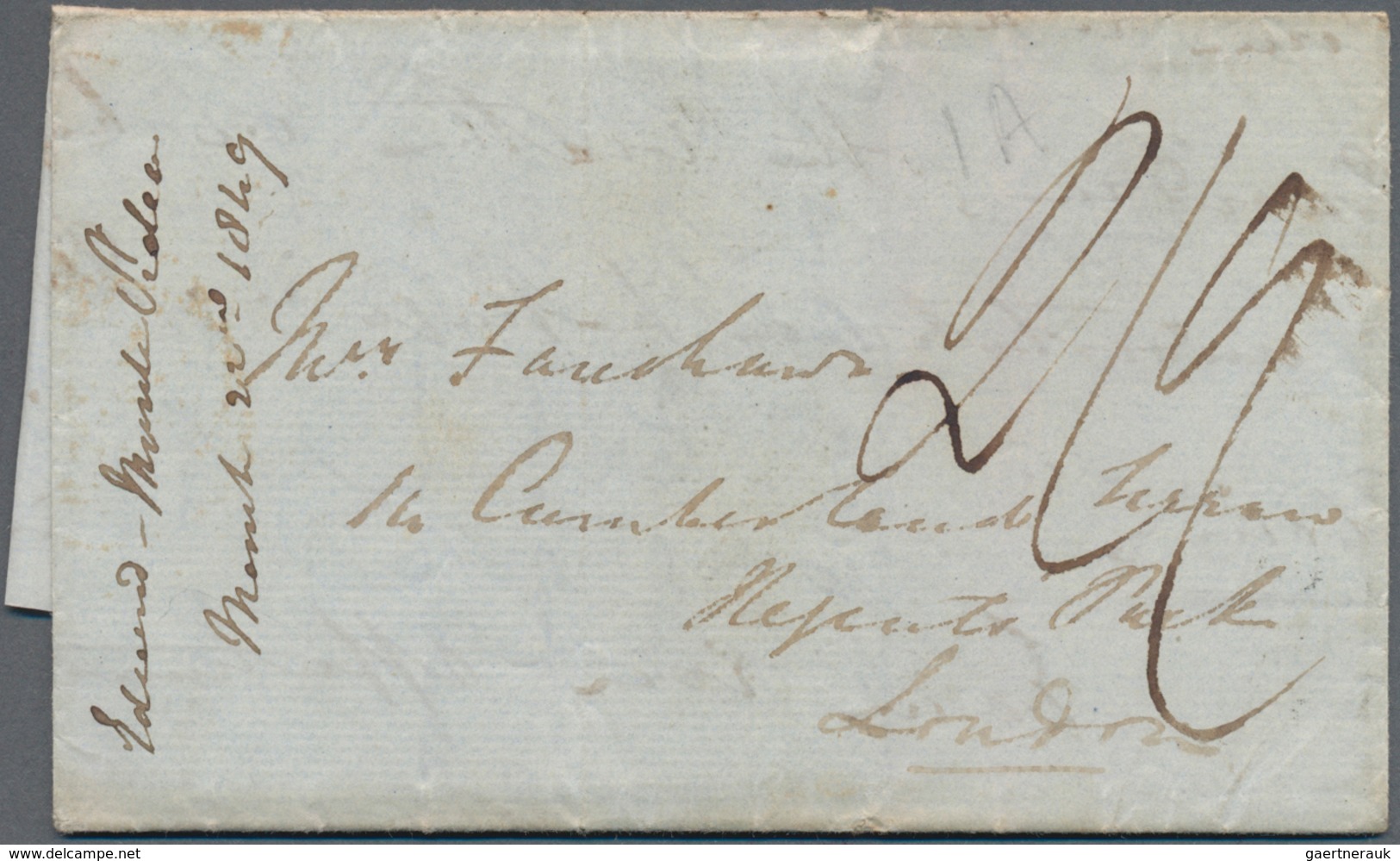 Uruguay: 1849, Stampless Envelope Sent From Montevideo (dated March 22) With H.M.S. Daphne To London - Uruguay