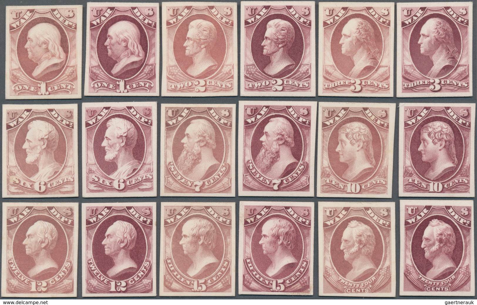 Vereinigte Staaten Von Amerika - Dienstmarken: 1873, War Department Complete Set Of Eleven India Pap - Oficial