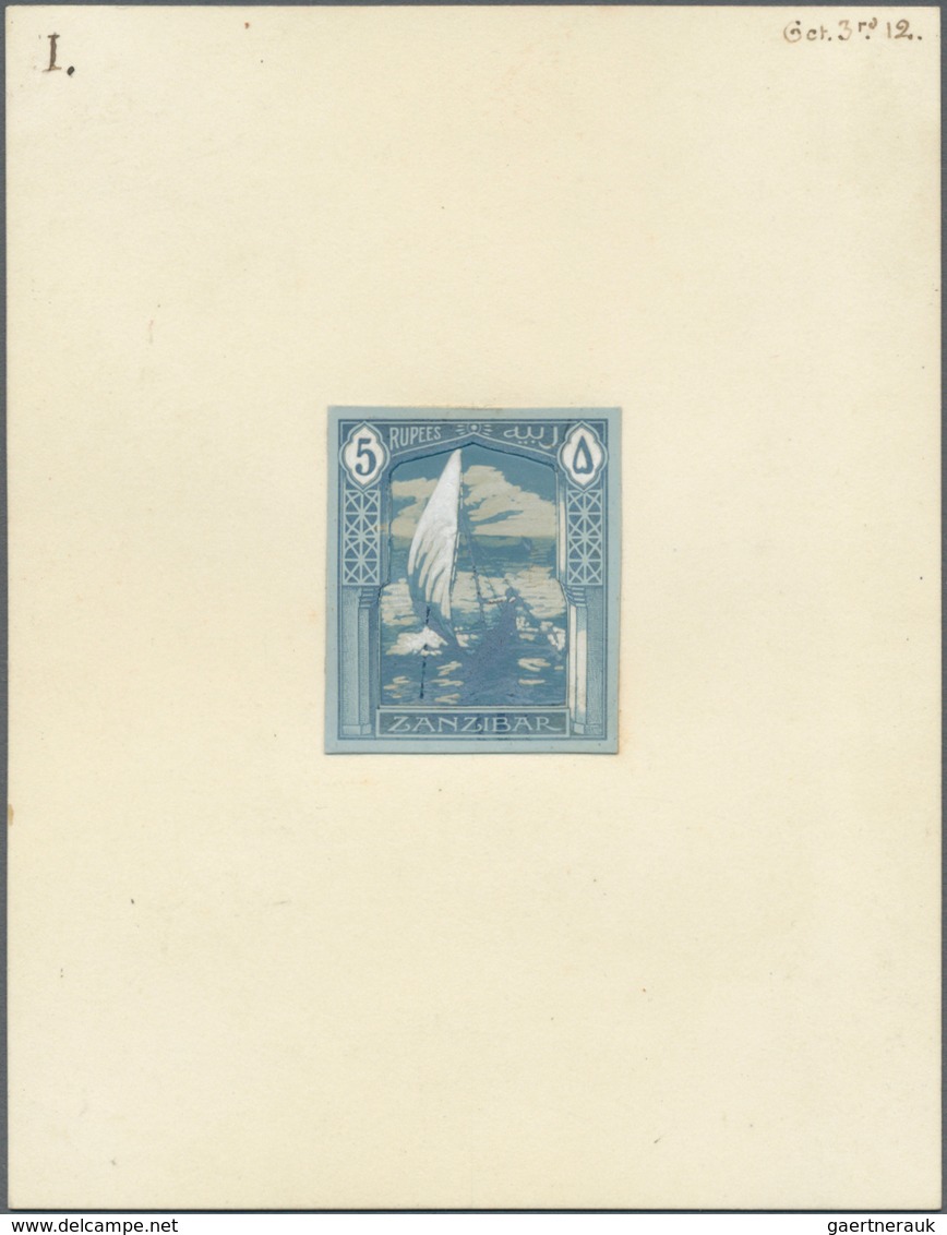 Zanzibar: 1912, Sailing Canoe 5 R. Composite Essay In Blue And White (part Hand Coloured) On Card Wi - Zanzibar (...-1963)