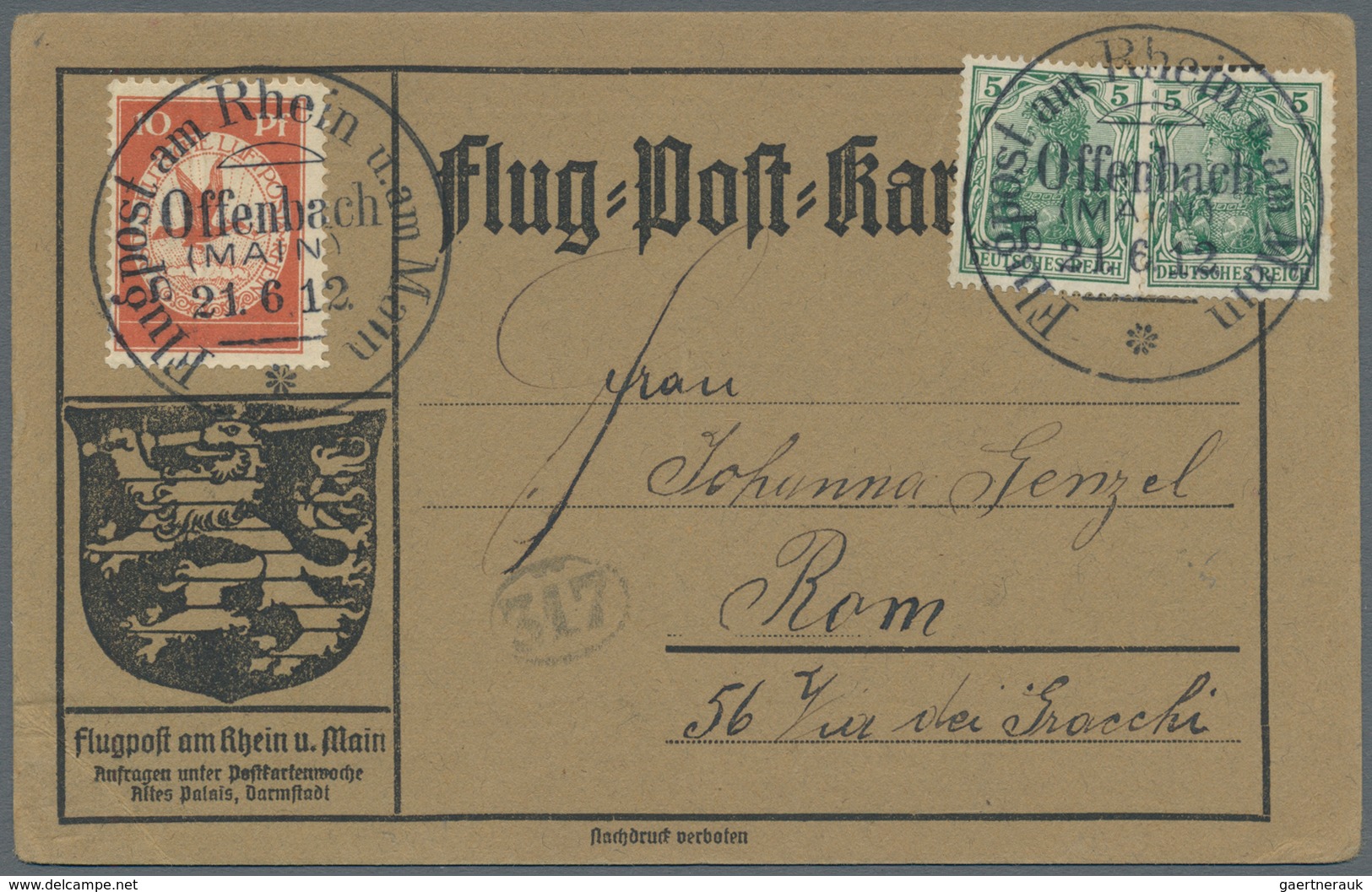 Flugpost Deutschland: 1912. Germany Official Card From The Grand Duchess Of Hesse's 1912 Flight Week - Luchtpost & Zeppelin