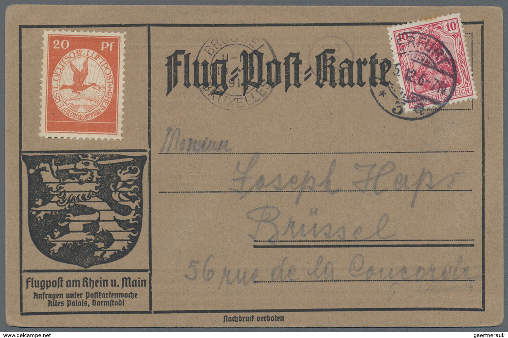 Flugpost Deutschland: 1912. Germany Official Card From The Grand Duchess Of Hesse's 1912 Flight Week - Correo Aéreo & Zeppelin