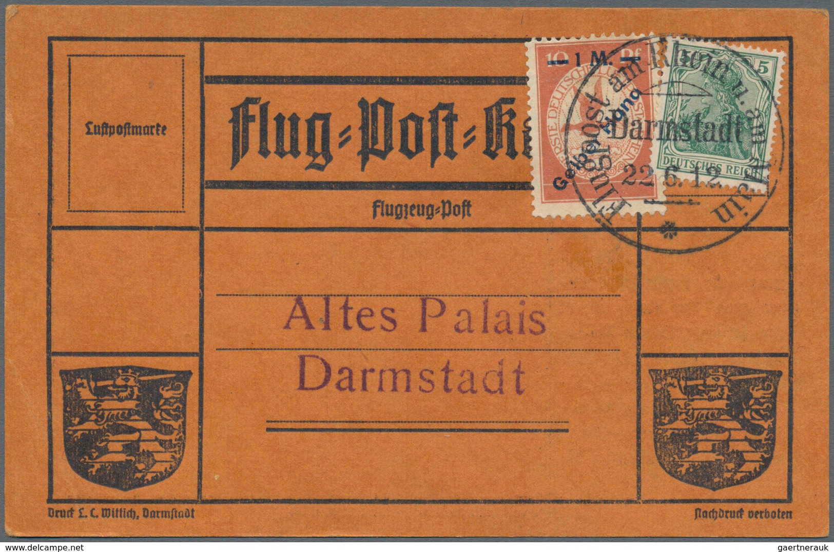 Flugpost Deutschland: 1912. Scarce Pioneer Gelber Hund Flugpost / Yellow Dog Airmail From Frankfurt, - Airmail & Zeppelin