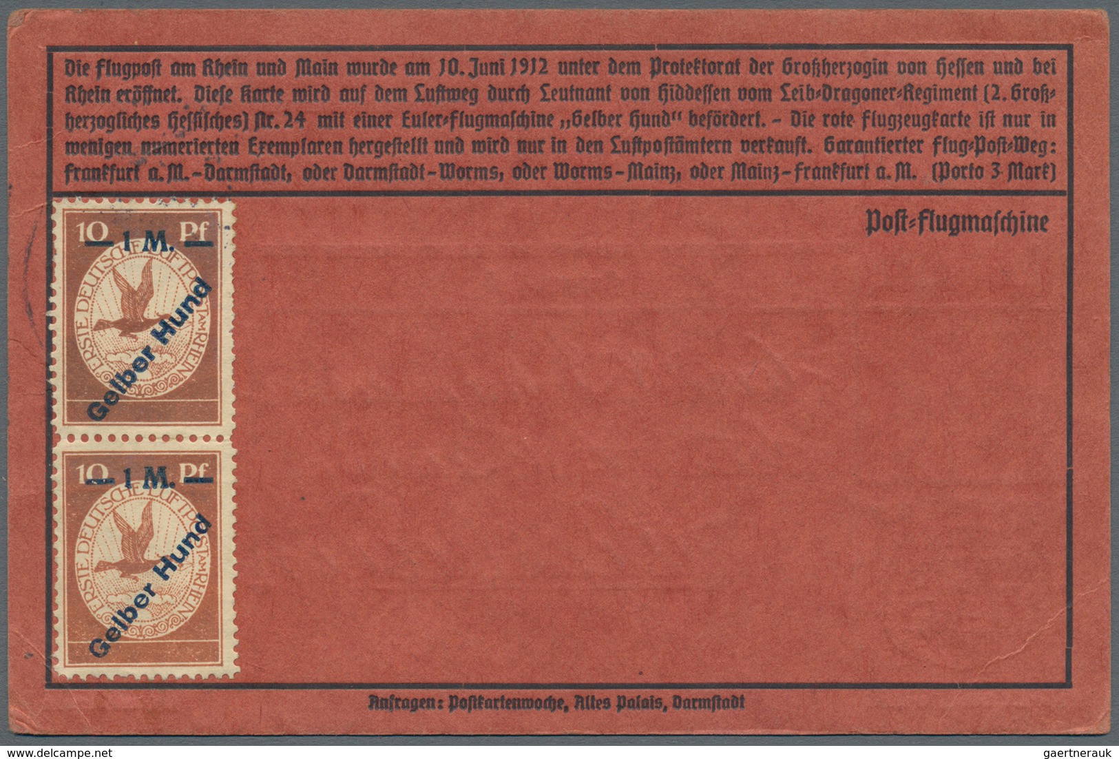 Flugpost Deutschland: 1912. Scarce Pioneer Gelber Hund - Yellow Dog Airmail Card Used During The Gra - Poste Aérienne & Zeppelin