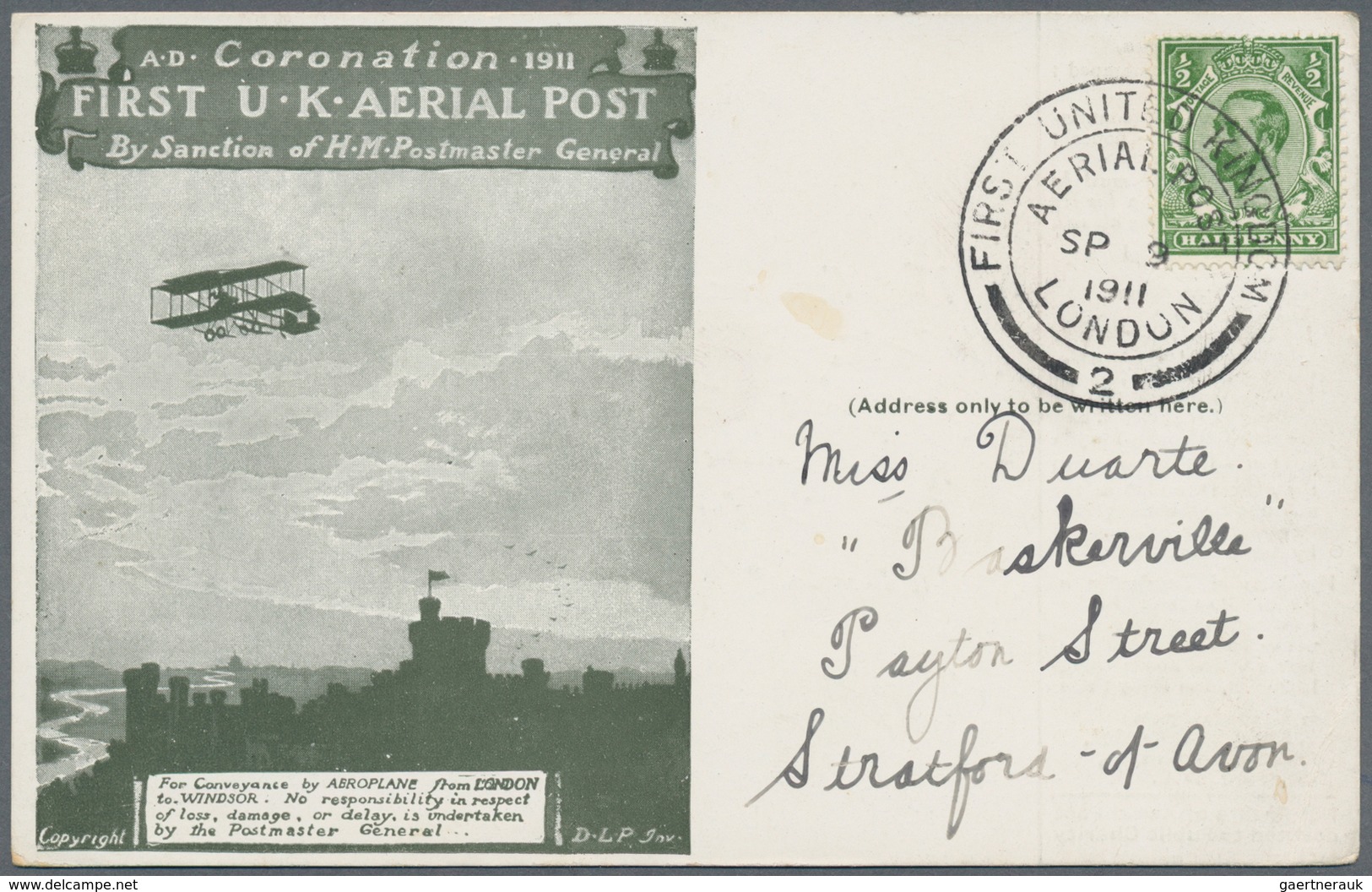 Flugpost Europa: 1911, England / 1. U.K. Aerial Post London/Windsor 9.9 (SST.2) Auf Flugerstpostkart - Andere-Europa