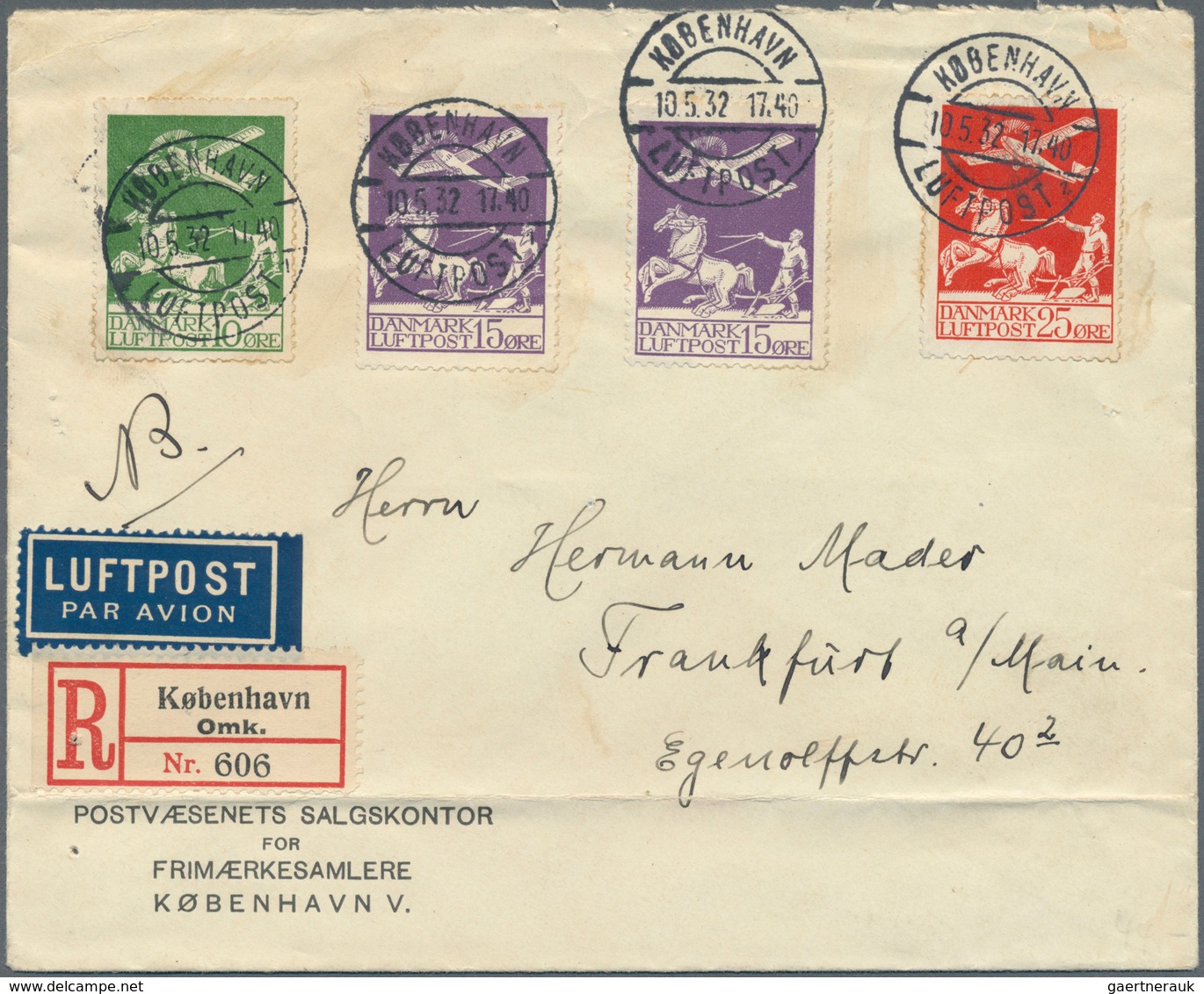 Flugpost Europa: 1932, Dänemark, Flugpost - Einschreibbrief Aus Kopenhagen, 10.5. Mit Flugpostmarken - Andere-Europa
