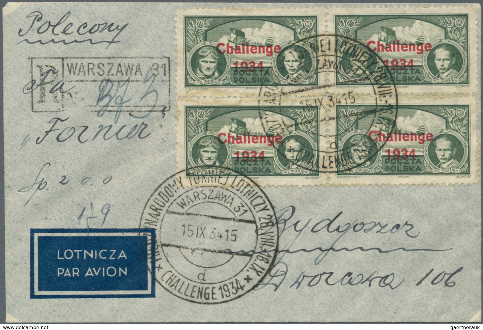 Flugpost Europa: 1934, Two Airmail Covers Franked With 20 And 30 Gr. Airmail Surcharged "CHALLENGE 1 - Andere-Europa
