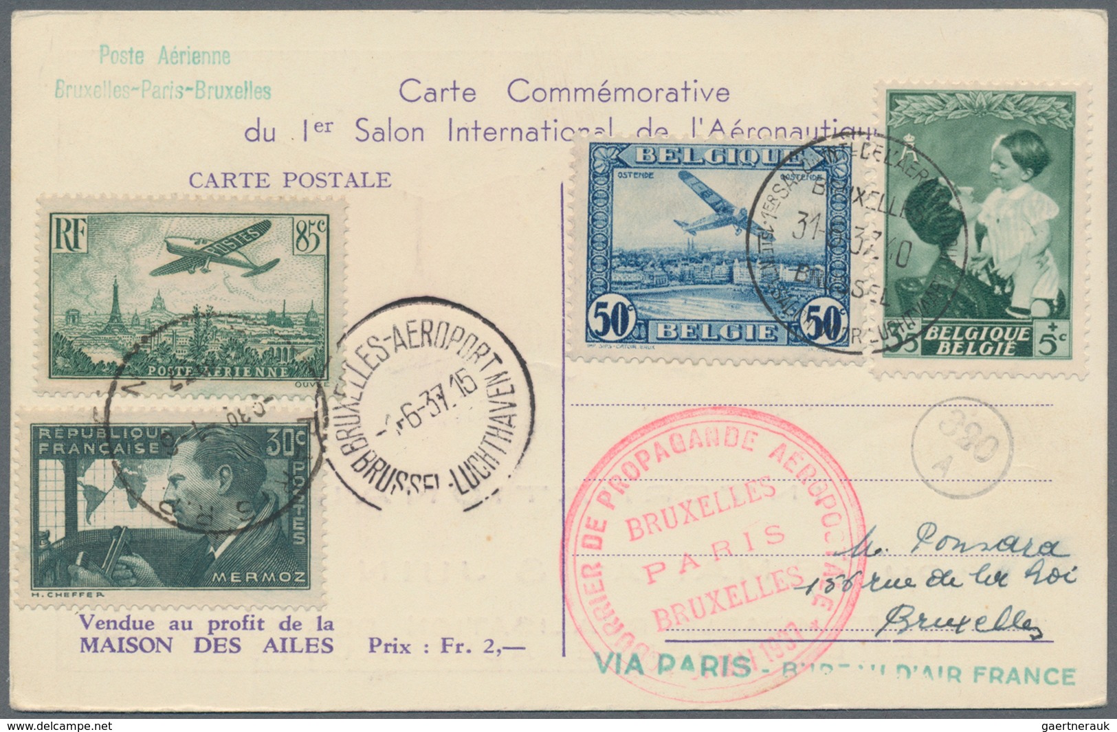 Flugpost Europa: 1937, Decorative Advertising Card For "1er Salon Del Aéronatique" On Reverse French - Europe (Other)
