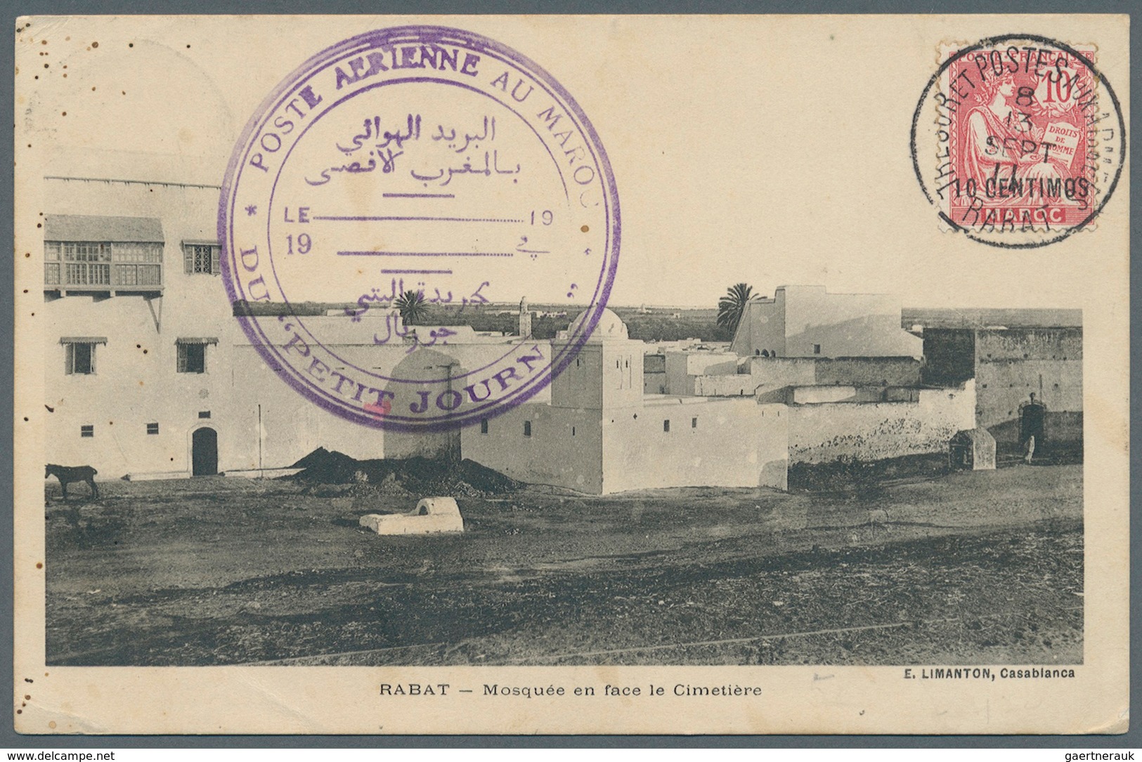 Flugpost Übersee: 1911, French Offices, Air Mail Picture Postcard Of 'Mosque And Cemetery, Rabat' Ad - Otros & Sin Clasificación