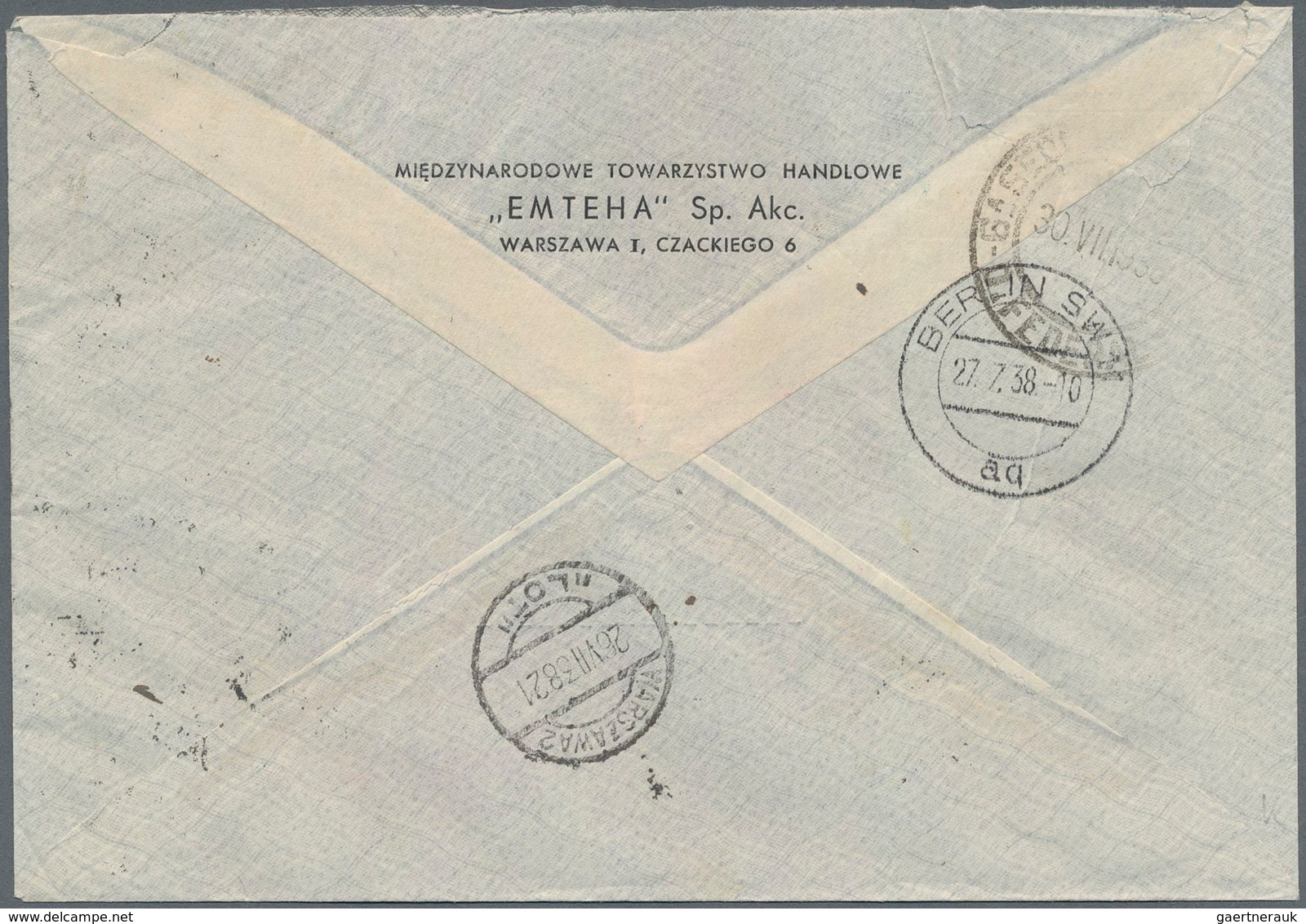 Flugpost Übersee: 1938 Registered Cover From Warsaw With Censorship (foreign Exchange Control) Over - Andere & Zonder Classificatie