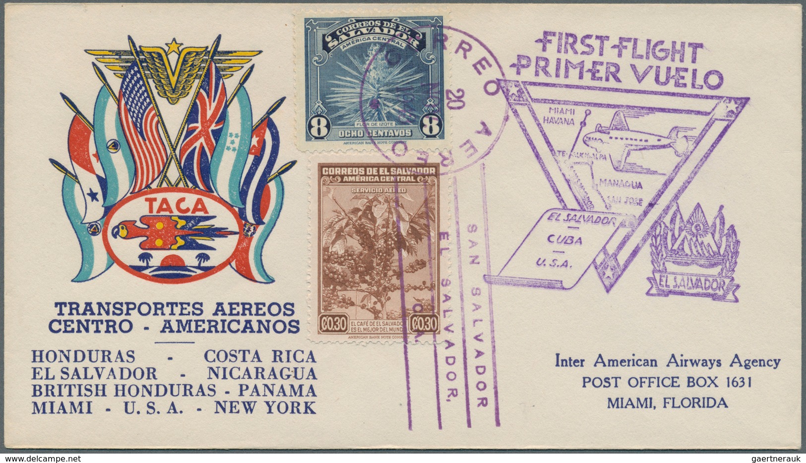 Flugpost Übersee: 1943, 3 Dek. Erstflugbelege Vom 20.11.per TACA, San Salvador-Managua-Tegucigalpa ( - Otros & Sin Clasificación