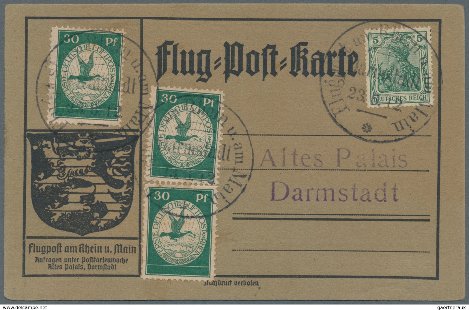 Zeppelinpost Deutschland: 1912. Scarce Pioneer Zeppelin Airship Schwaben Post With 3 X 30pf Green Do - Posta Aerea & Zeppelin