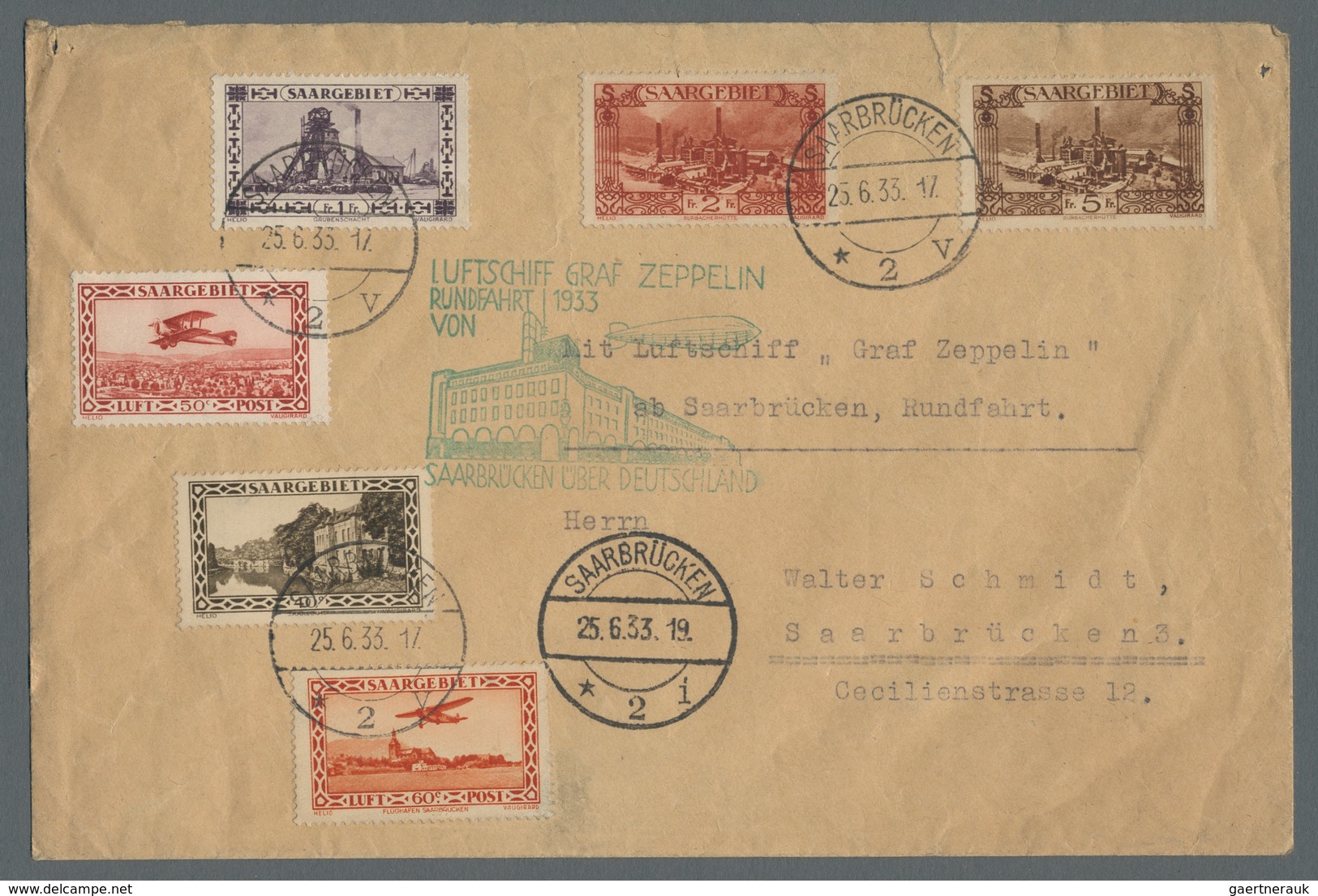 Zeppelinpost Deutschland: 1933 - Saargebietsfahrt, Portorichtig Mit 9,50 Fr. Frankierter Brief Mit S - Luchtpost & Zeppelin
