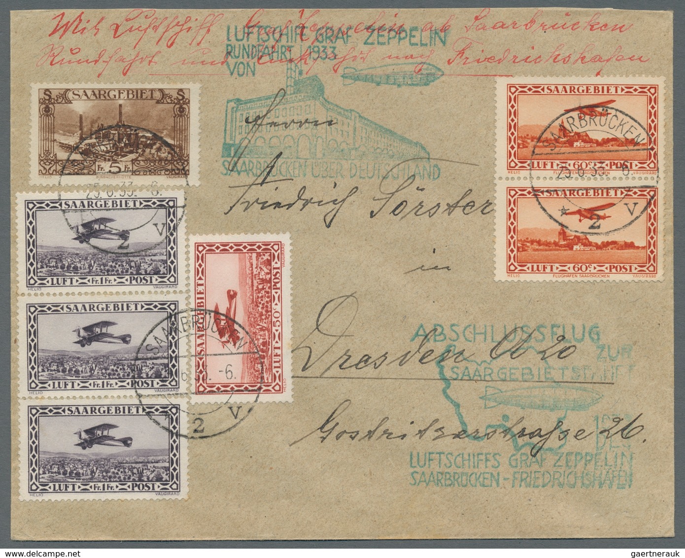 Zeppelinpost Deutschland: 1933 - Saargebietsfahrt, Portorichtig Frankierter Brief Mit Beiden Bestäti - Luchtpost & Zeppelin