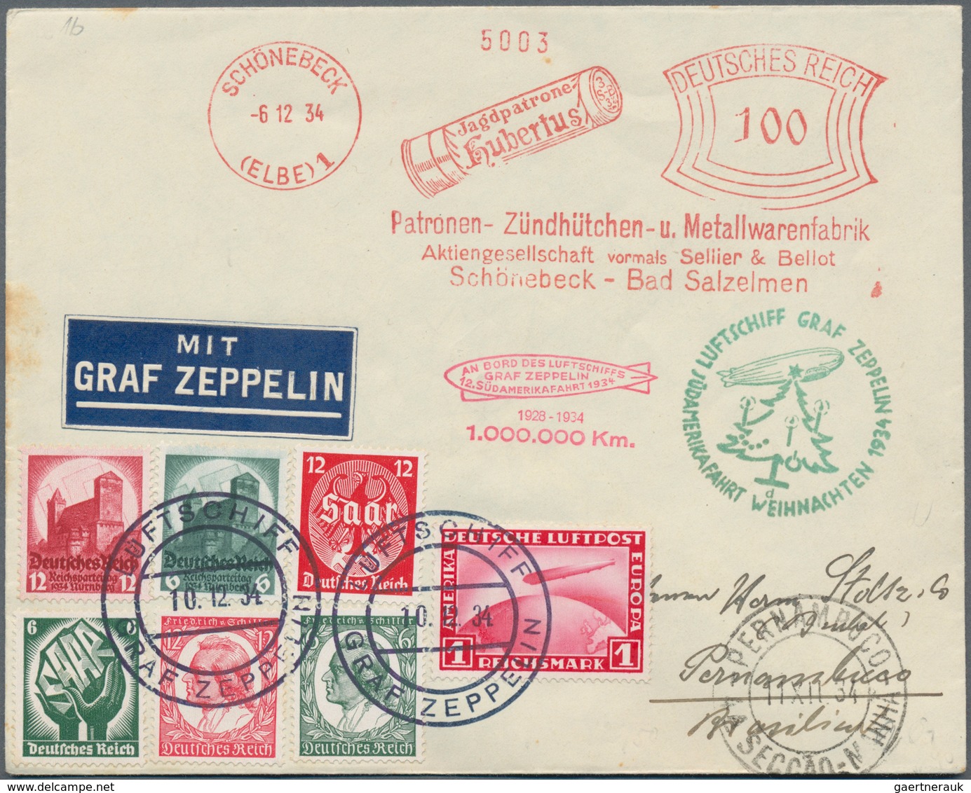Zeppelinpost Deutschland: 1934, LZ 127 Weihnachtsfahrt: Boardpost-Luxusbrief Mit Stempel "d" Und Bor - Luchtpost & Zeppelin