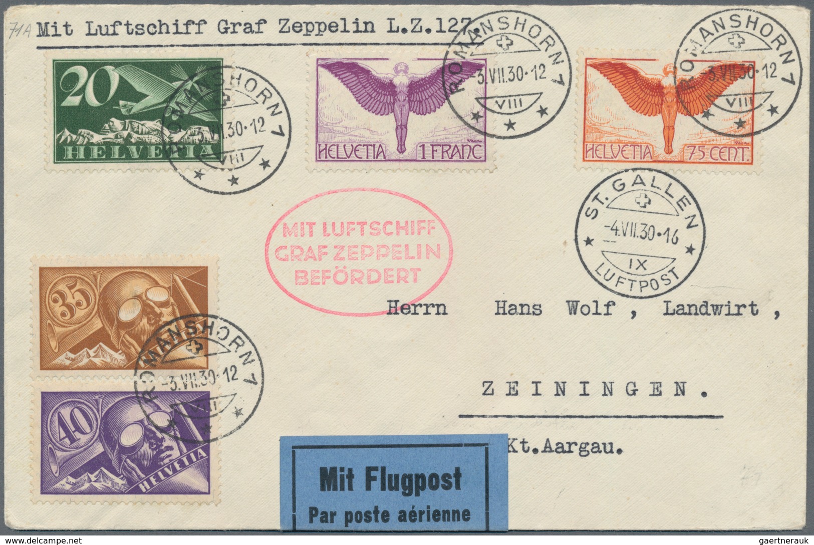 Zeppelinpost Europa: 1930, SCHWEIZFAHRT/SCHWEIZER POST: Abwurfbrief Ab ST. GALLEN Mit Guter Frankatu - Andere-Europa