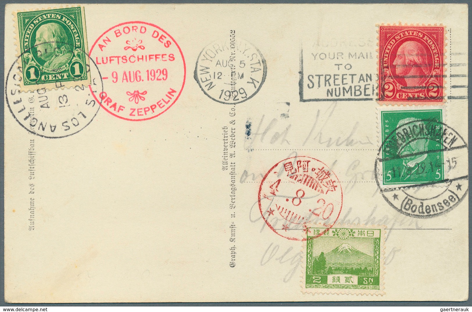 Zeppelinpost Übersee: 1929, World Trip, Round Trip Card (Zeppelin Ppc) With 3country Franking USA/Ge - Zeppelines