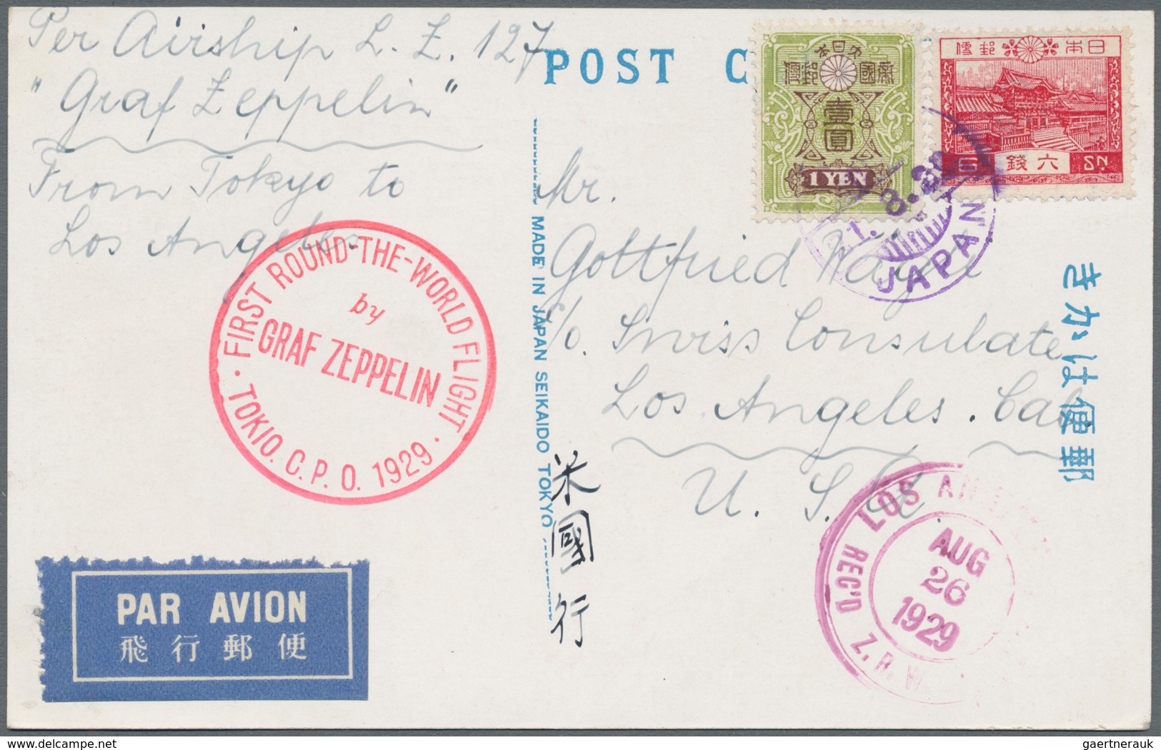 Zeppelinpost Übersee: 1929. Japan Card Flown On The Graf Zeppelin's 1929 Weltrundflug / Round-the-wo - Zeppeline