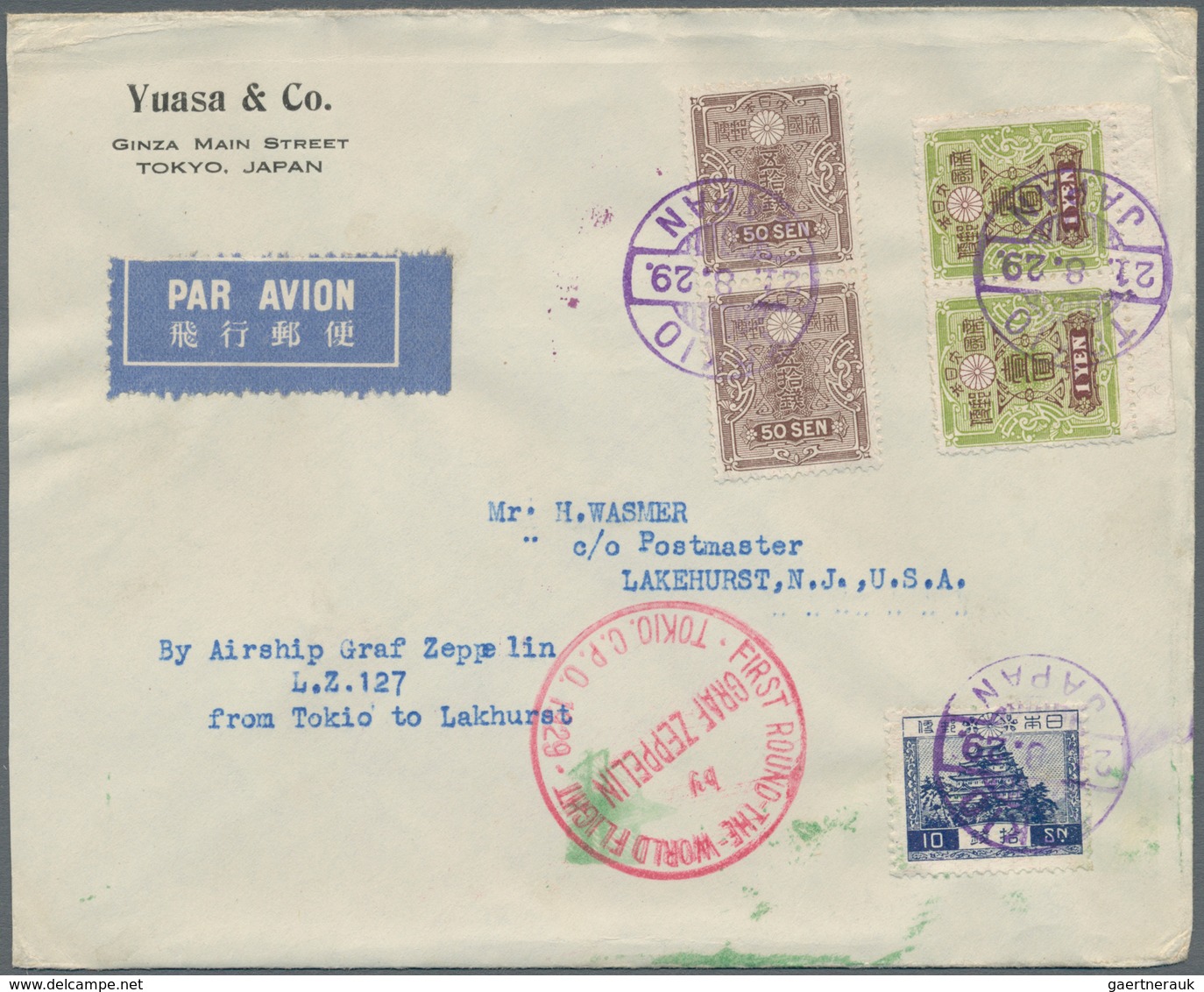 Zeppelinpost Übersee: 1929. Japan Cover Flown On The Graf Zeppelin's 1929 Weltrundflug / Round-the-w - Zeppelins