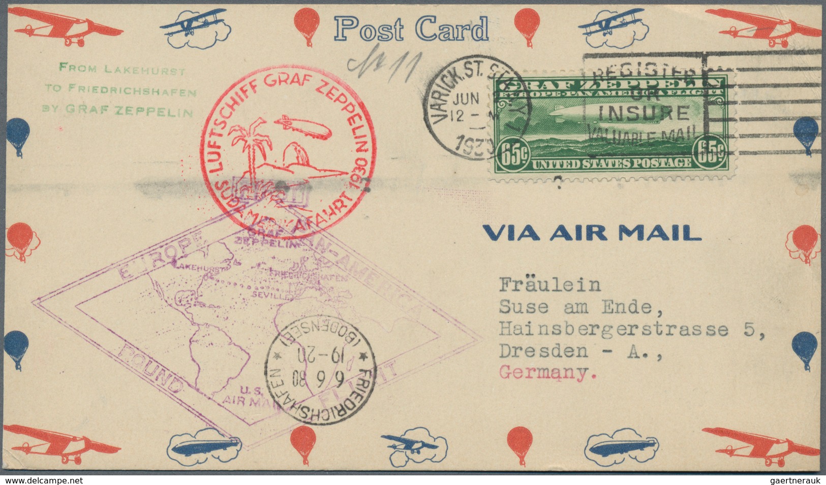 Zeppelinpost Übersee: 1930. Card Flown On The Graf Zeppelin LZ127 Airship's Return Trip From The USA - Zeppelines