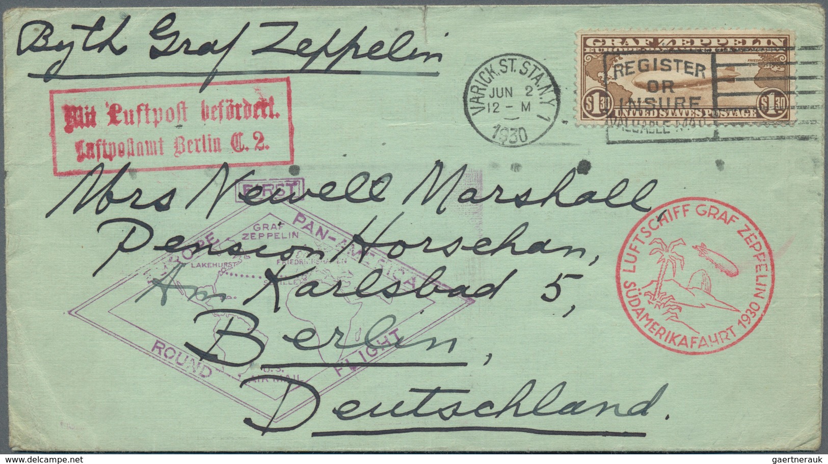 Zeppelinpost Übersee: 1930. Card Flown On The Graf Zeppelin's Return Trip From The USA In 1930. A Bi - Zeppelins