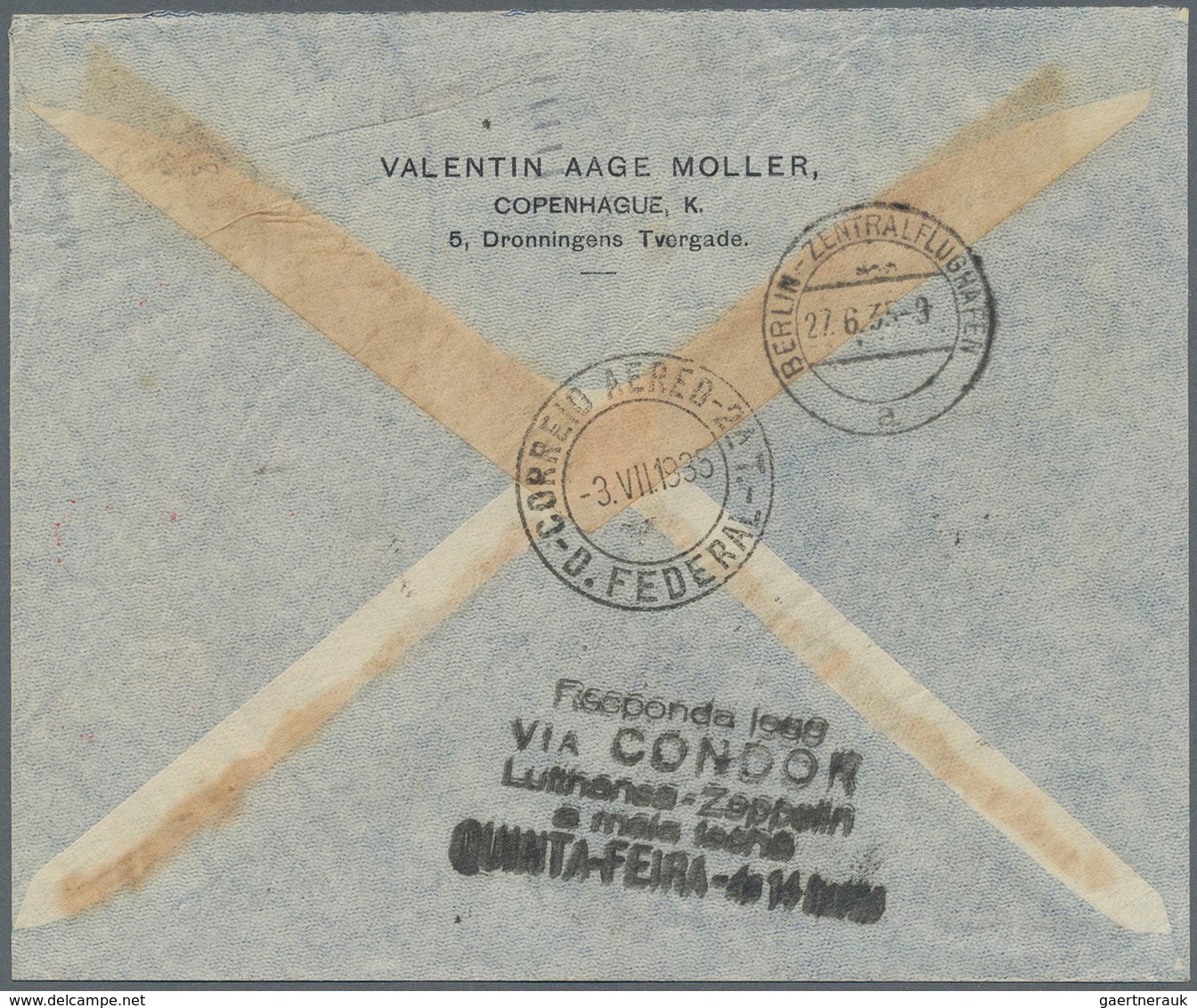 Zeppelinpost Übersee: 1935 Forwarding Mail From Denmark To The 7th South America Trip From Copenhage - Zeppelines
