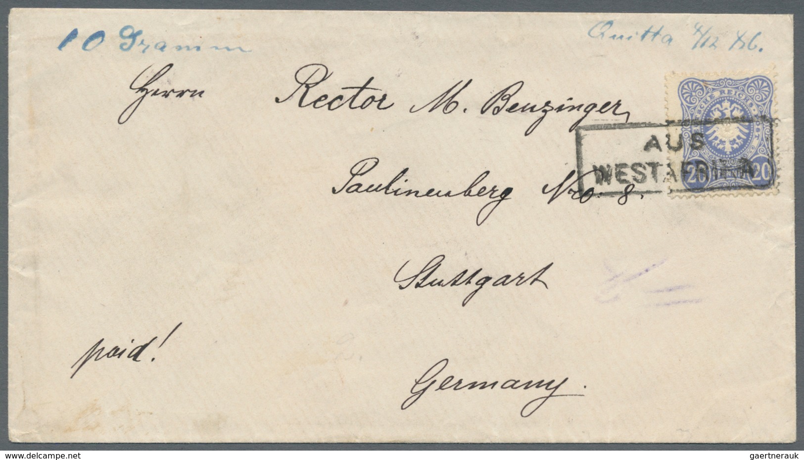 Deutsche Schiffspost Im Ausland - Seepost: 1886, "AUS WESTAFRIKA", Ra Auf Schönem Brief Mit Handschr - Andere & Zonder Classificatie