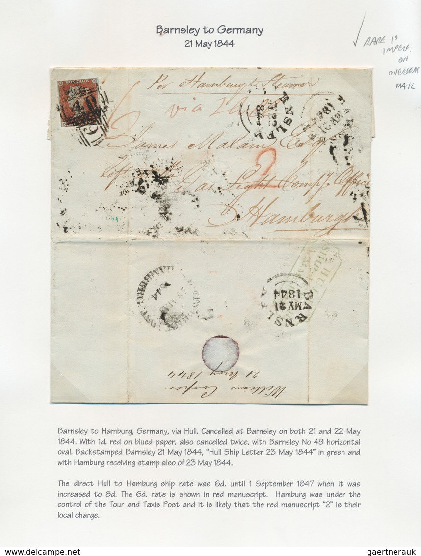 Schiffspost Alle Welt: 1844, Shipletter From Barnsley Via Hull To Hamburg Franked With 1 D Red On Bl - Andere & Zonder Classificatie