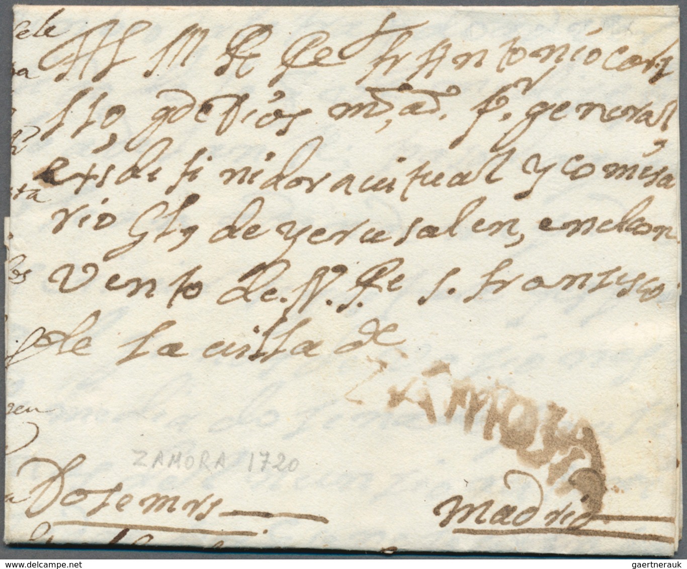 Spanien - Vorphilatelie: 1720, Entire Folded Letter With S. L. Vermilion "ZAMORA" To Madrid, To Prio - ...-1850 Voorfilatelie