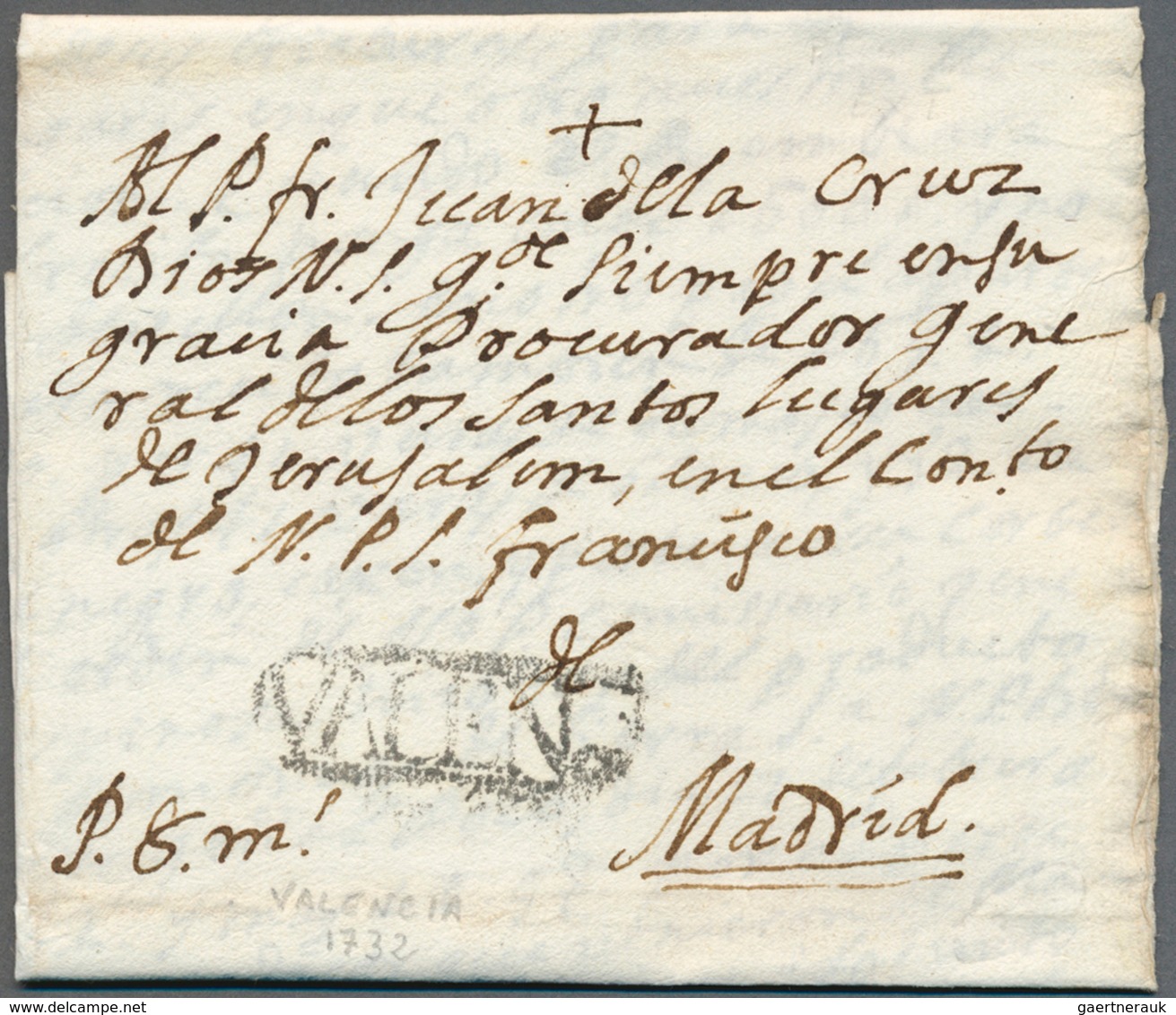 Spanien - Vorphilatelie: 1732, Entire Folded Letter With Boxed "VALEN." Of Valencia To Madrid, To Pr - ...-1850 Voorfilatelie