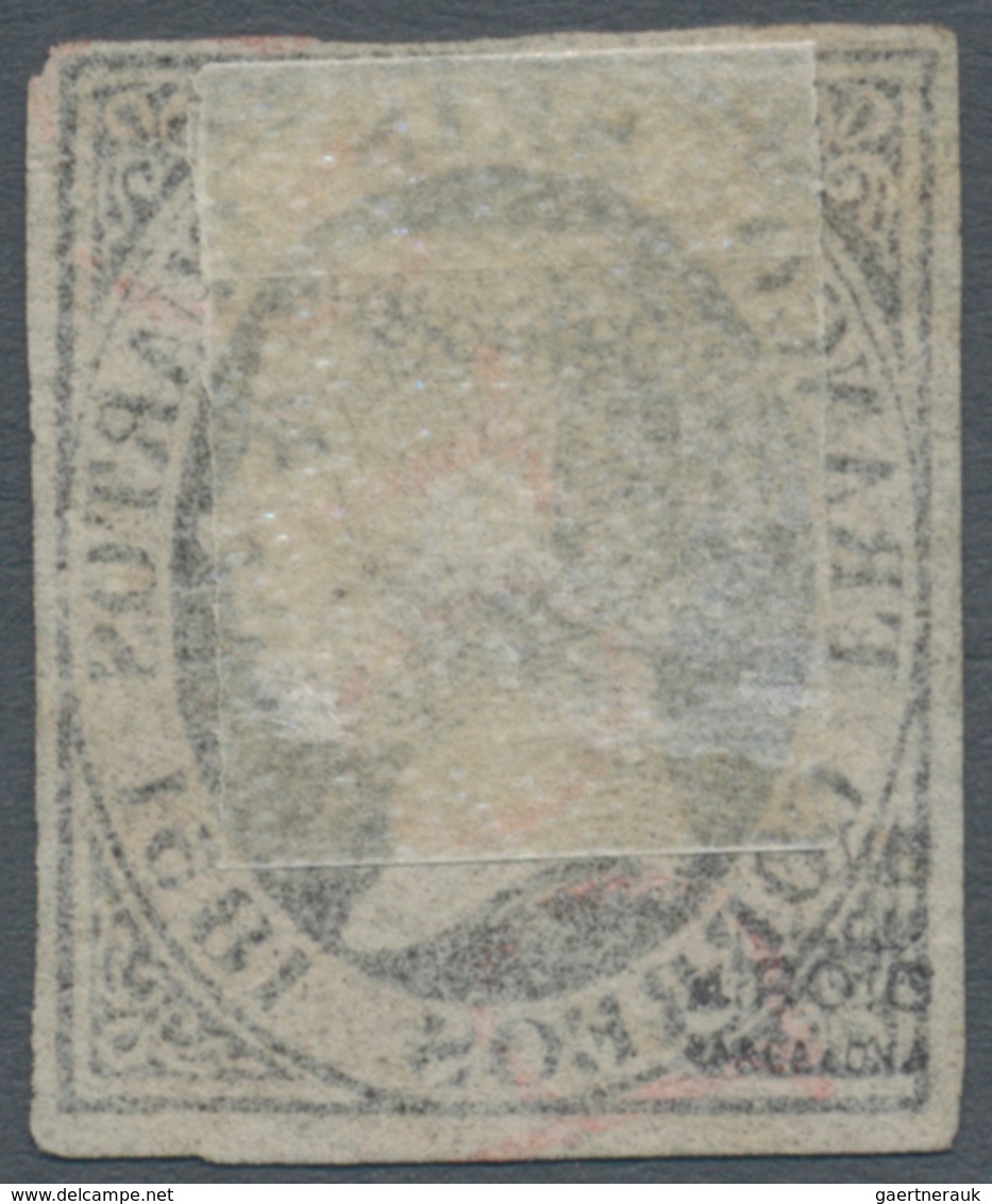 Spanien: 1851, 6cs. Black, Fresh Colour And Full Margins, Clearly Oblit. By Red Straight Line "POTES - Otros & Sin Clasificación