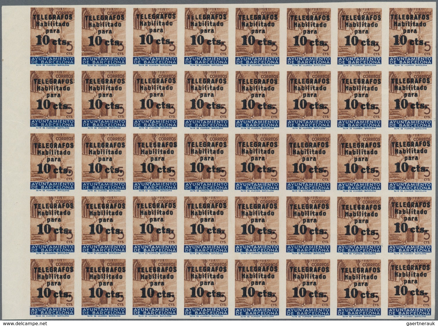 Spanien - Zwangszuschlagsmarken Für Barcelona: TELEGRAPH STAMPS: 1936, Town Hall Of Barcelona 5c. Br - War Tax