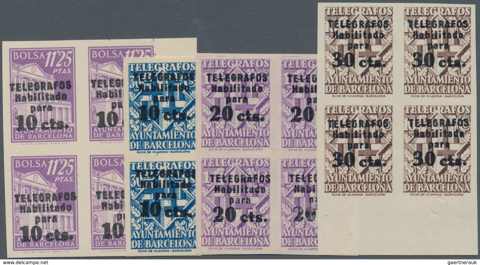 Spanien - Zwangszuschlagsmarken Für Barcelona: TELEGRAPH STAMPS: 1942/45, Provisional Issue Complete - War Tax