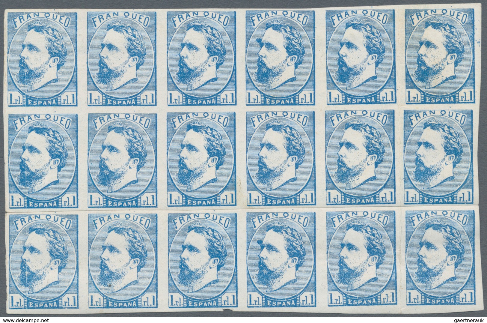 Spanien - Carlistische Post: 1873, Carlist Posts 1 Real Blue, Block Of 12 And Strip Of 6 Joined, Wit - Carlisten