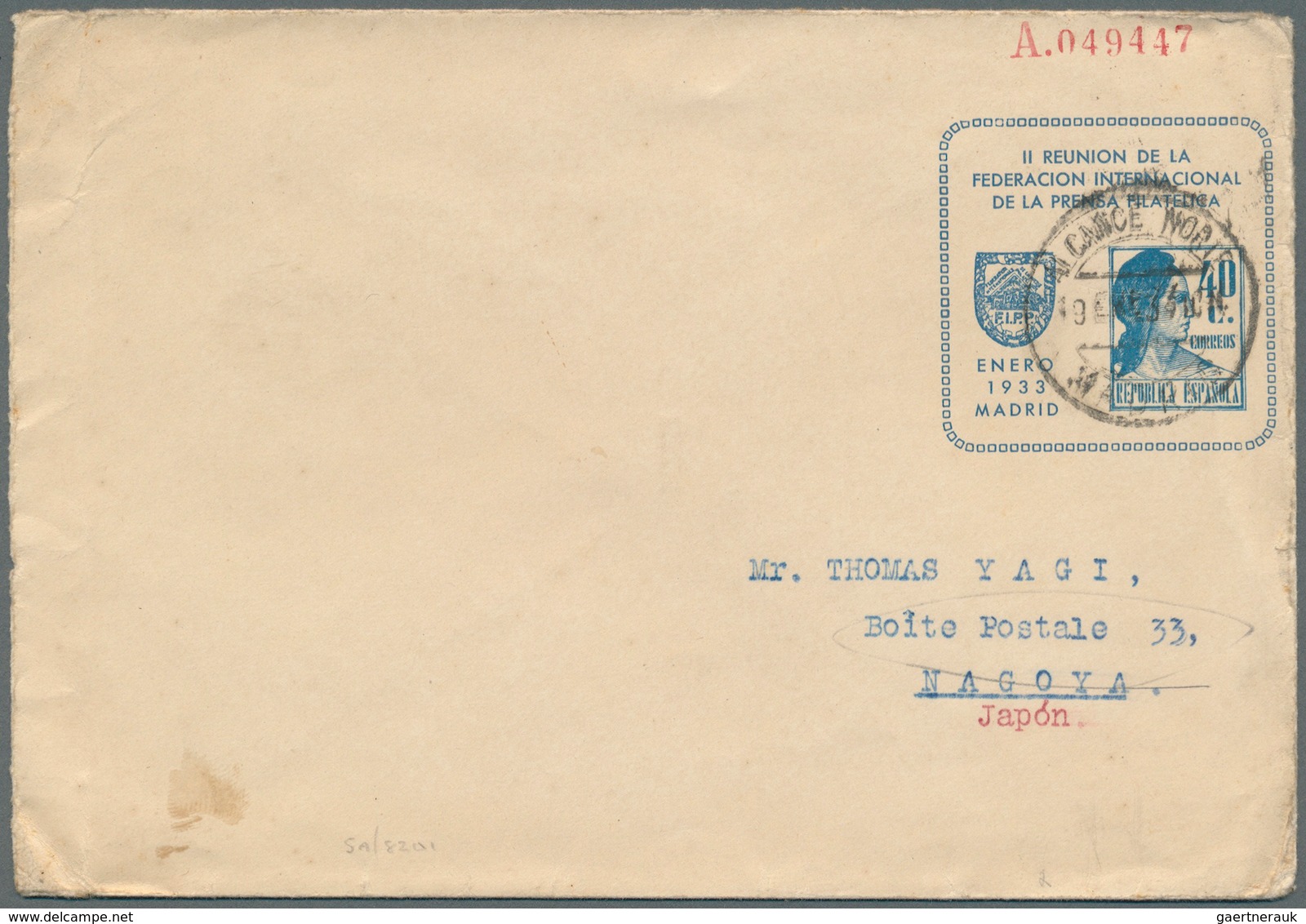 Spanien - Ganzsachen: 1933, Private Stationery Envelope, Liberty 40 C. Of Philatelic Press Conferenc - 1850-1931