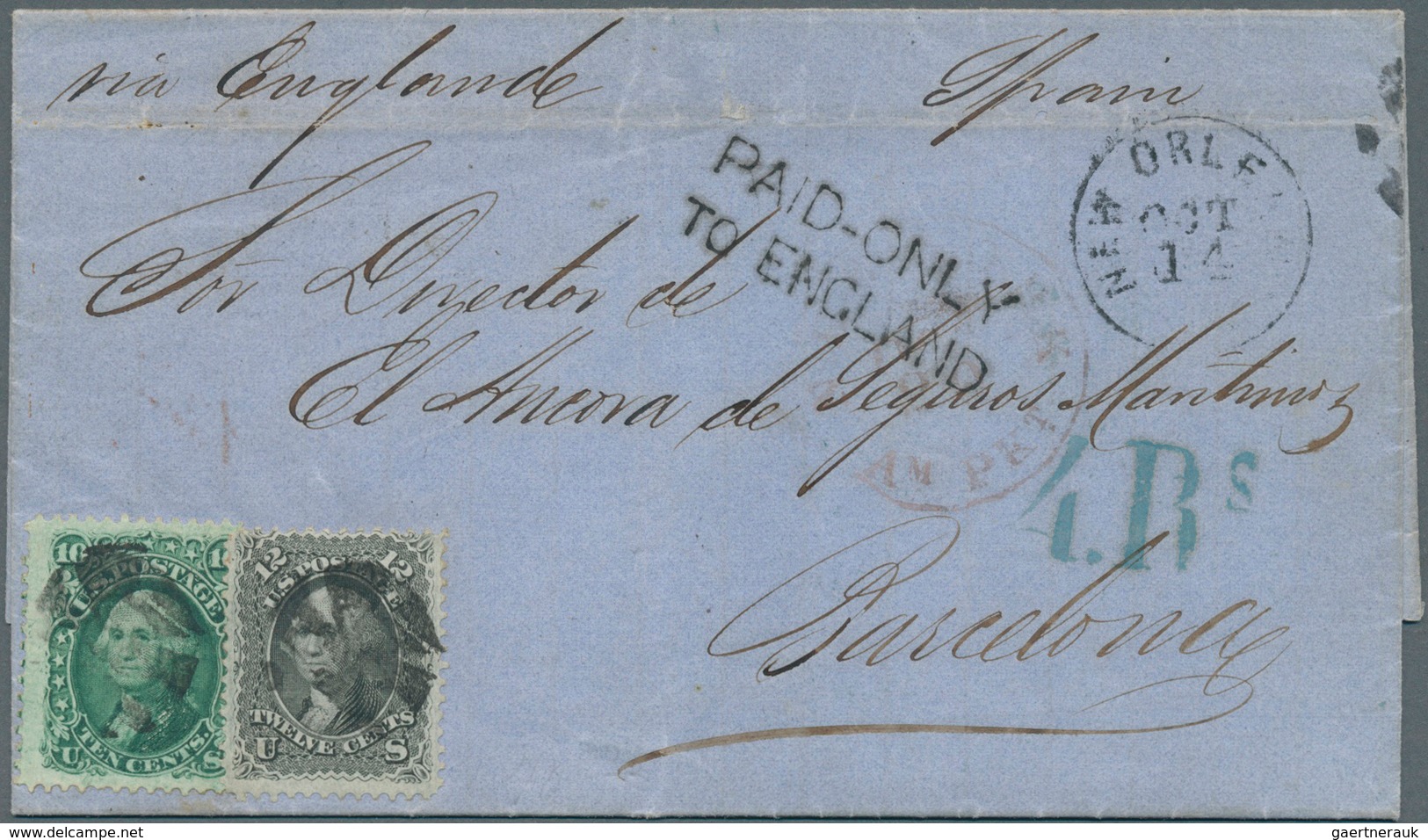 Spanien - Besonderheiten: 1866, Letter From USA With 10 C. Green And 12 C. Black (Scott 68,69) From - Otros & Sin Clasificación