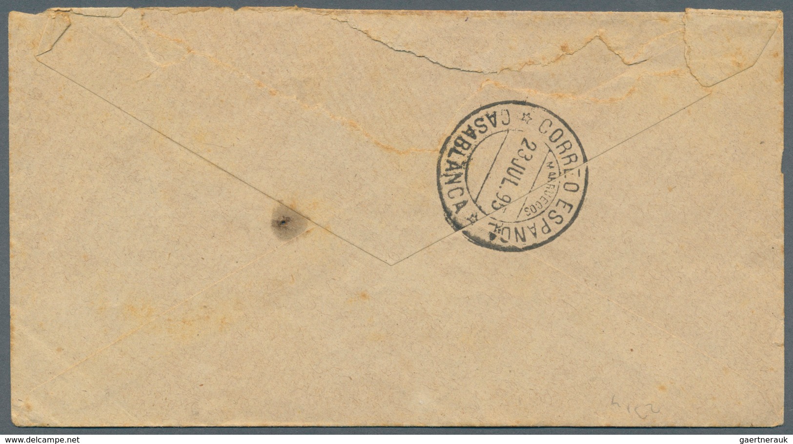 Spanisch-Marokko: 1895. Registered Envelope (backflap Partly Missing) Bearing Spain Yvert 198, 5c Bl - Spaans-Marokko