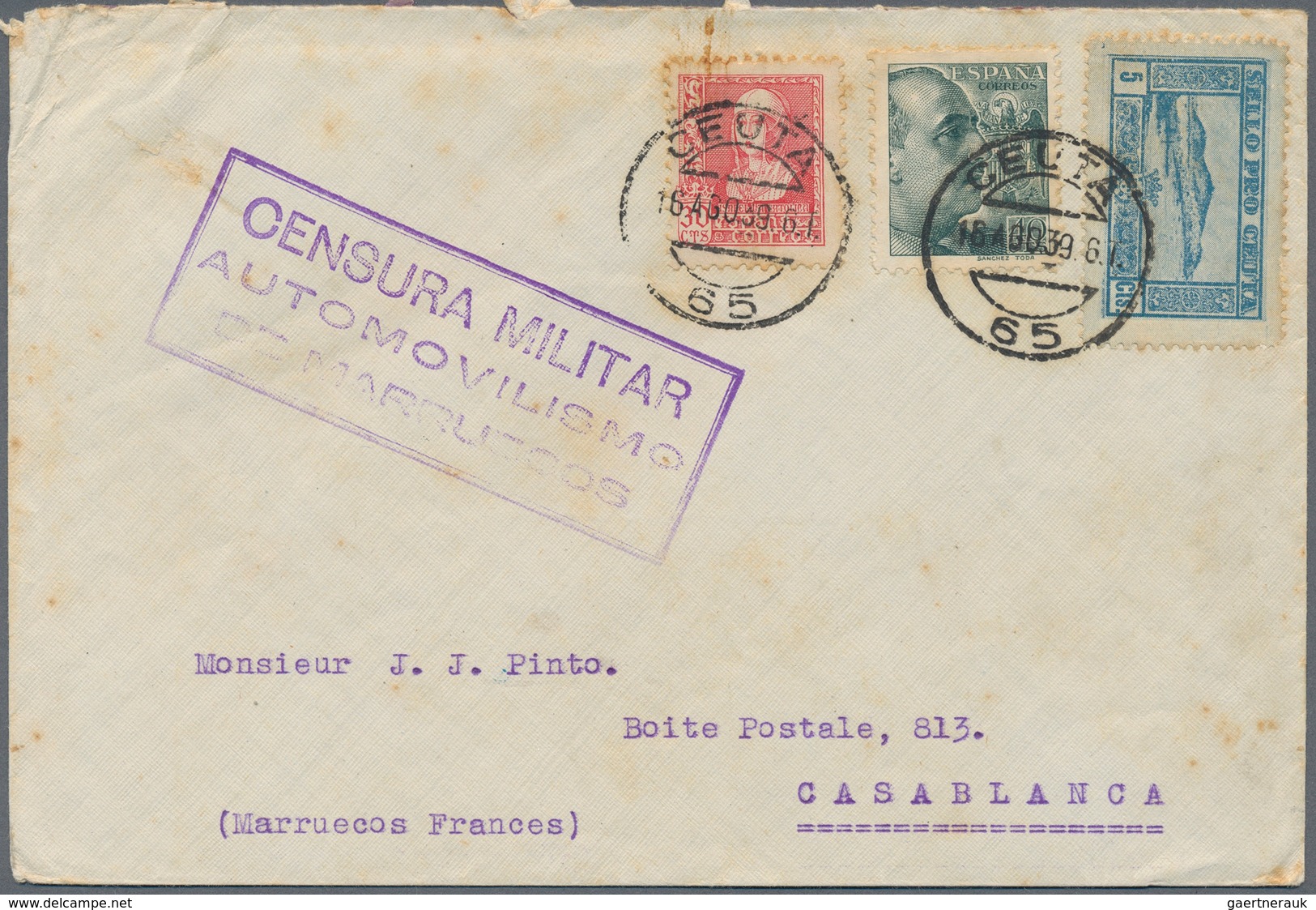 Spanische Post In Marokko: 1939. Censored Envelope (stains) To Casablanca Bearing Spain Yvert 660, 3 - Spaans-Marokko