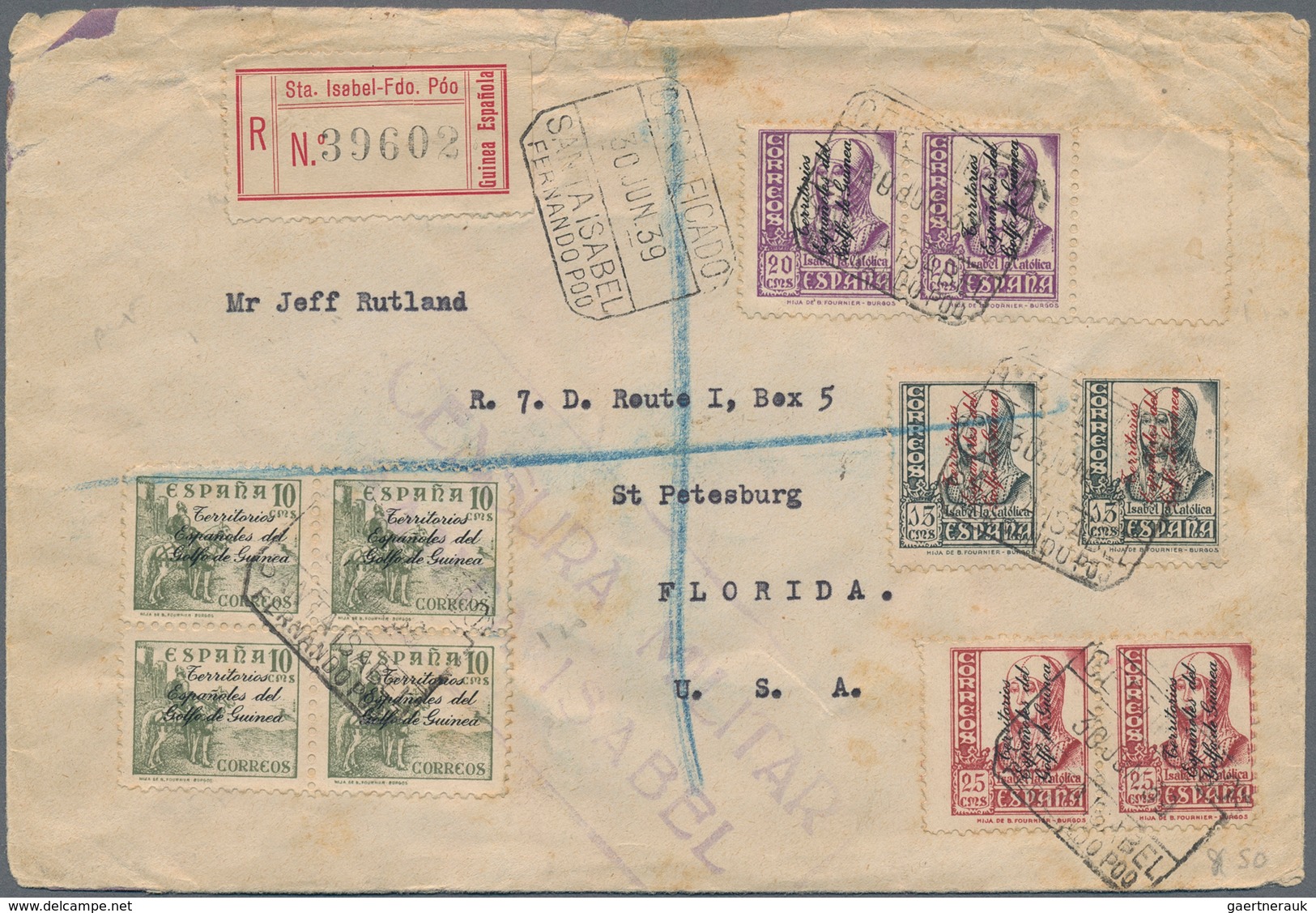 Spanische Besitzungen Im Golf Von Guinea: 1939, Complete Set In Pairs (10 Cts Block-4) Tied "Certifi - Spaans-Guinea
