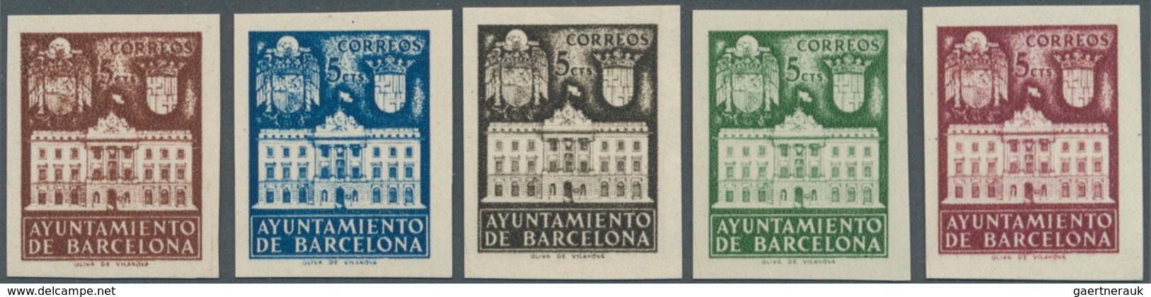 Spanien - Zwangszuschlagsmarken Für Barcelona: 1942, Town Hall Of Barcelona Set Of Five IMPERFORATE - Kriegssteuermarken