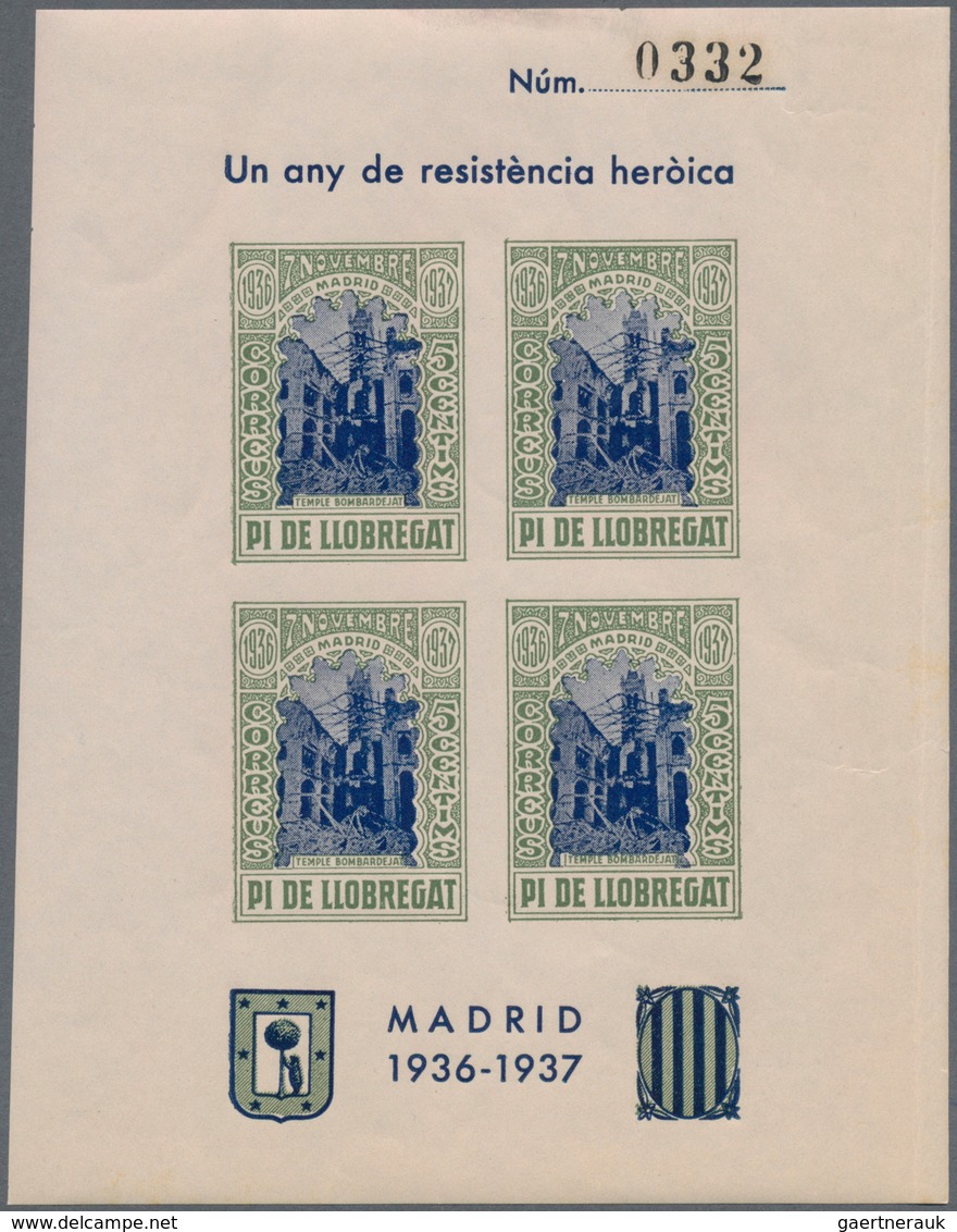 Spanien - Lokalausgaben: 1937, PI DE LLOBREGAT: Accumulation Of Four Different IMPERFORATE Miniature - Emisiones Nacionalistas