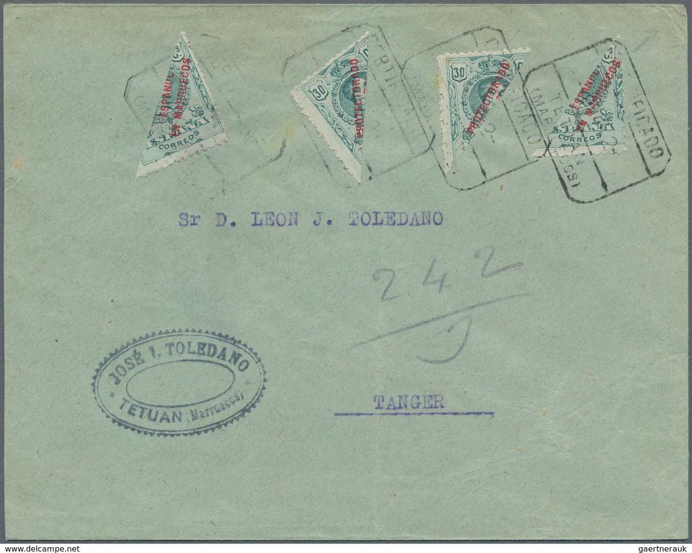 Spanisch-Marokko: 1920, 6 Envelopes Cancelled TETUAN, All Franked With Bisected Stamps Addressed To - Spaans-Marokko