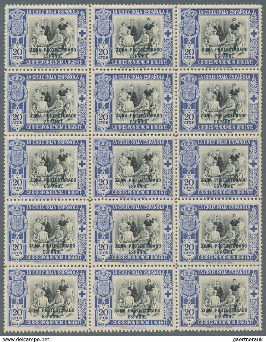 Spanisch-Marokko: 1926, Red Cross – Royal Family 20c. Blue/black EXPRESS Stamp With Black Opt. ‚ZONA - Spaans-Marokko