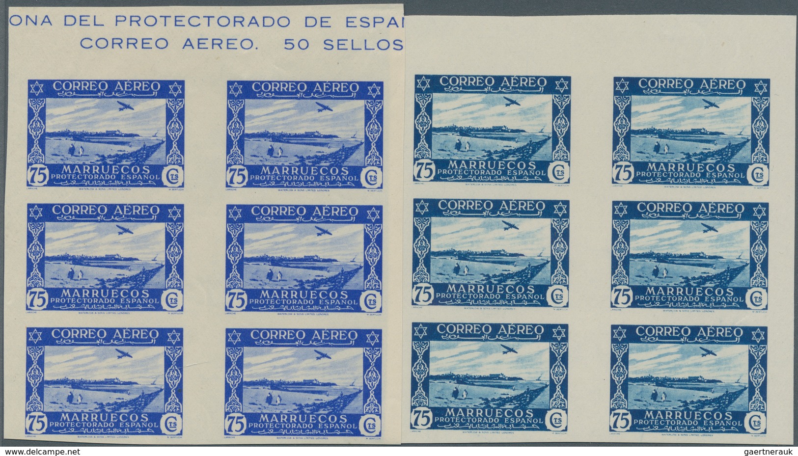 Spanisch-Marokko: 1938, Airmail Issue 75c. ‚airplane Over Landscape‘ In A Lot With 30 IMPERFORATE St - Spaans-Marokko