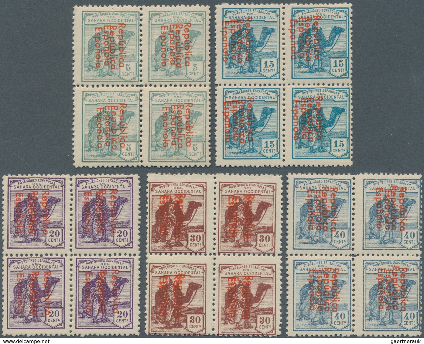 Spanisch-Sahara: 1931, Native With Dromedary Five Different Values With Red Overprint ‚Republica Esp - Spaanse Sahara