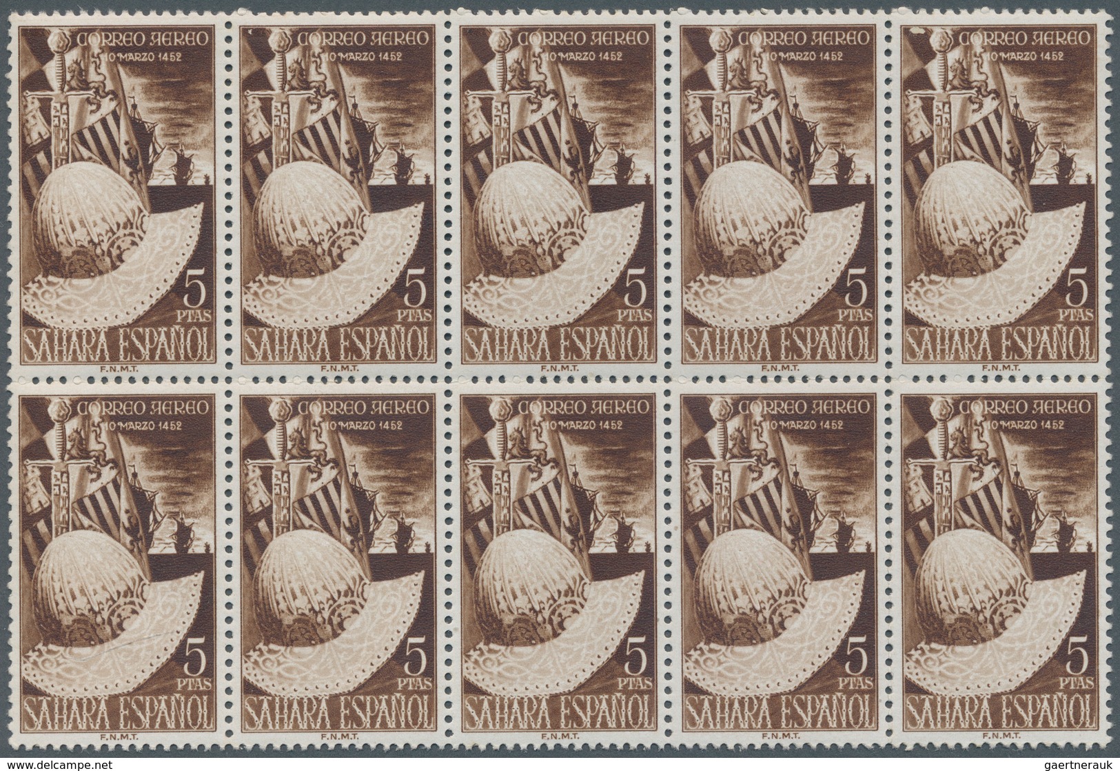 Spanisch-Sahara: 1952, 500th Birthday Of King Ferdinand V. (the Catholic) 5pta. Brown In A Lot With - Spaanse Sahara